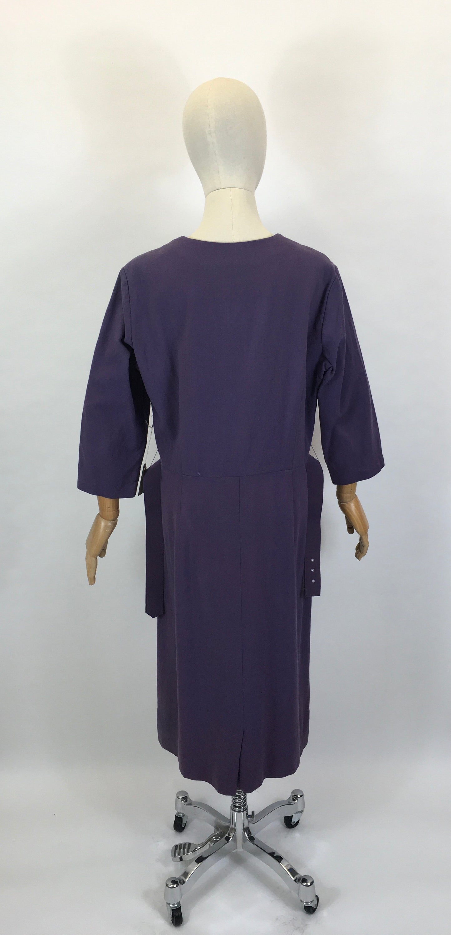 Original 1940’s Cadbury’s Purple Wool Dress - With Beaded Embellishment Details