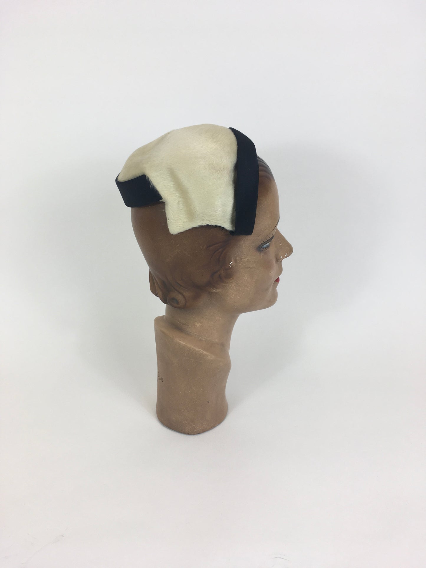Original 1950’s Darling Headpiece in Cream with Black Banding - ‘ Emme in New York ‘ Label