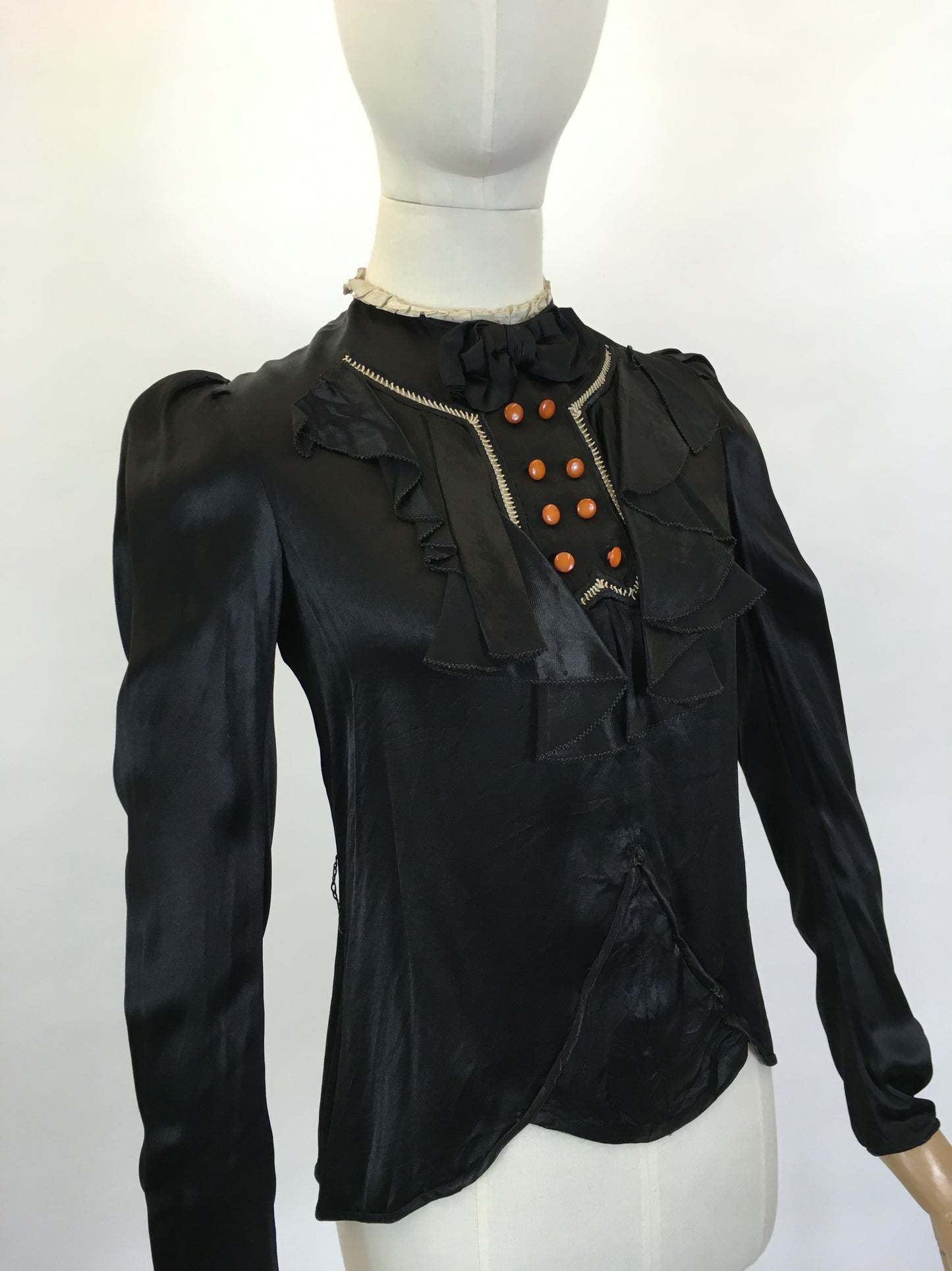 Original 1930’s Black Silk Blouse - With Stunning Details