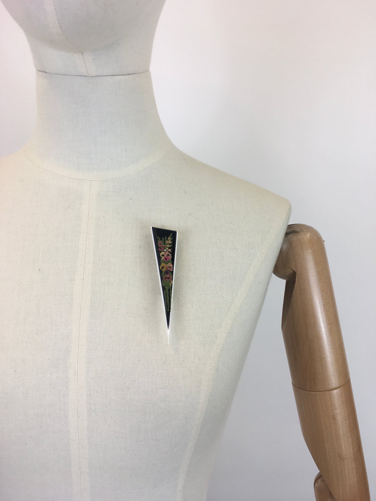 Original Late 1930's Dagger Brooch in Early Plastic - With Barbola Embellishments