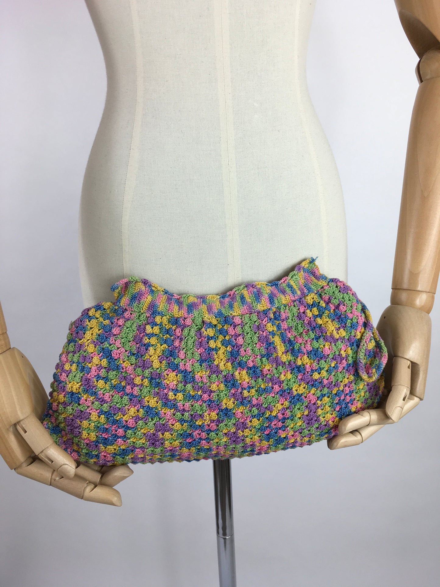 Original 1940’s Crochet Clutch Bag - In a Fabulous Rainbow Colour Pallet