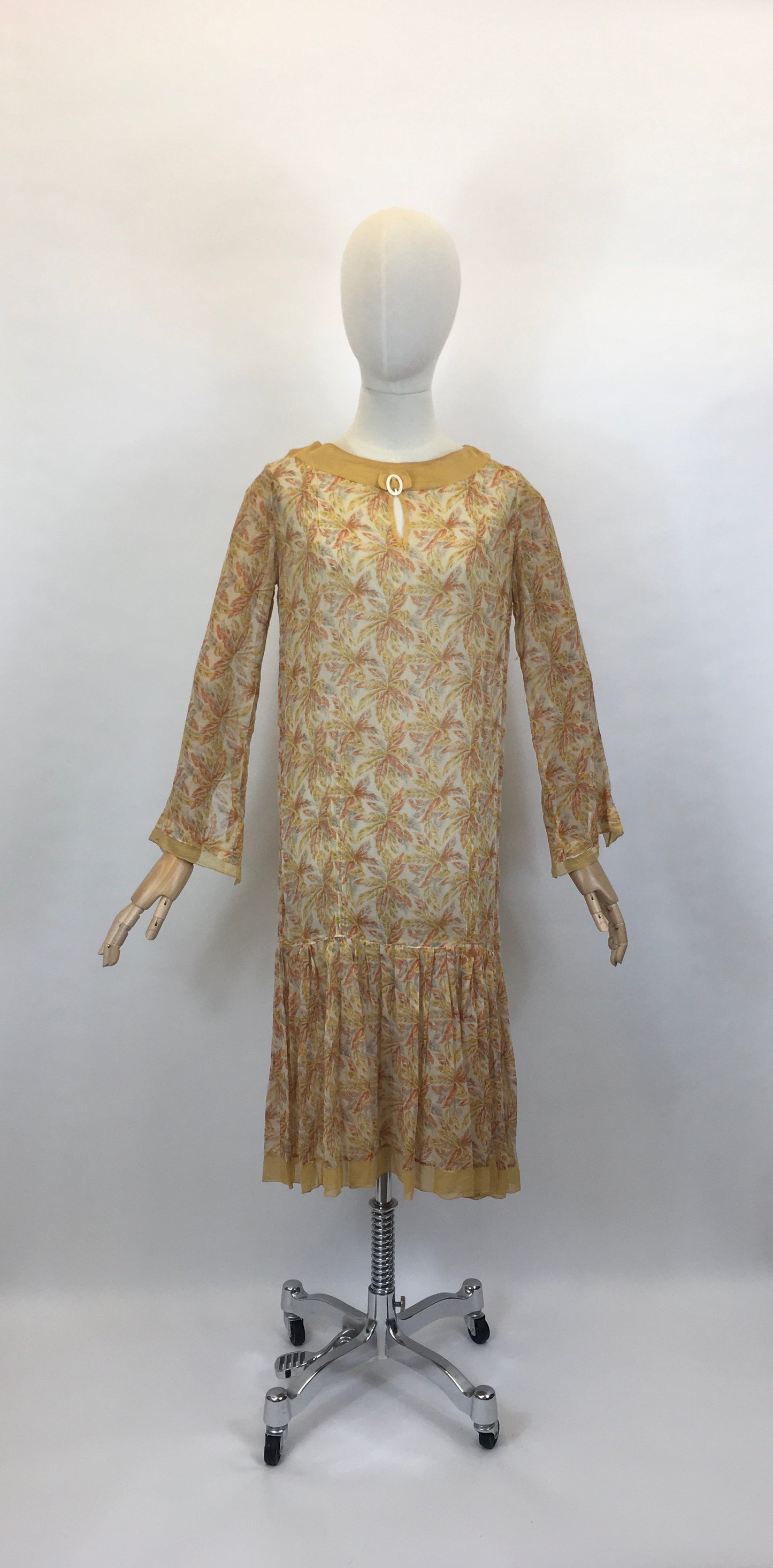 Original 1920’s FABULOUS Cotton Lawn Dress - Flora and Fauna in Buttery Yellows,Soft Oranges and Powdered Greys