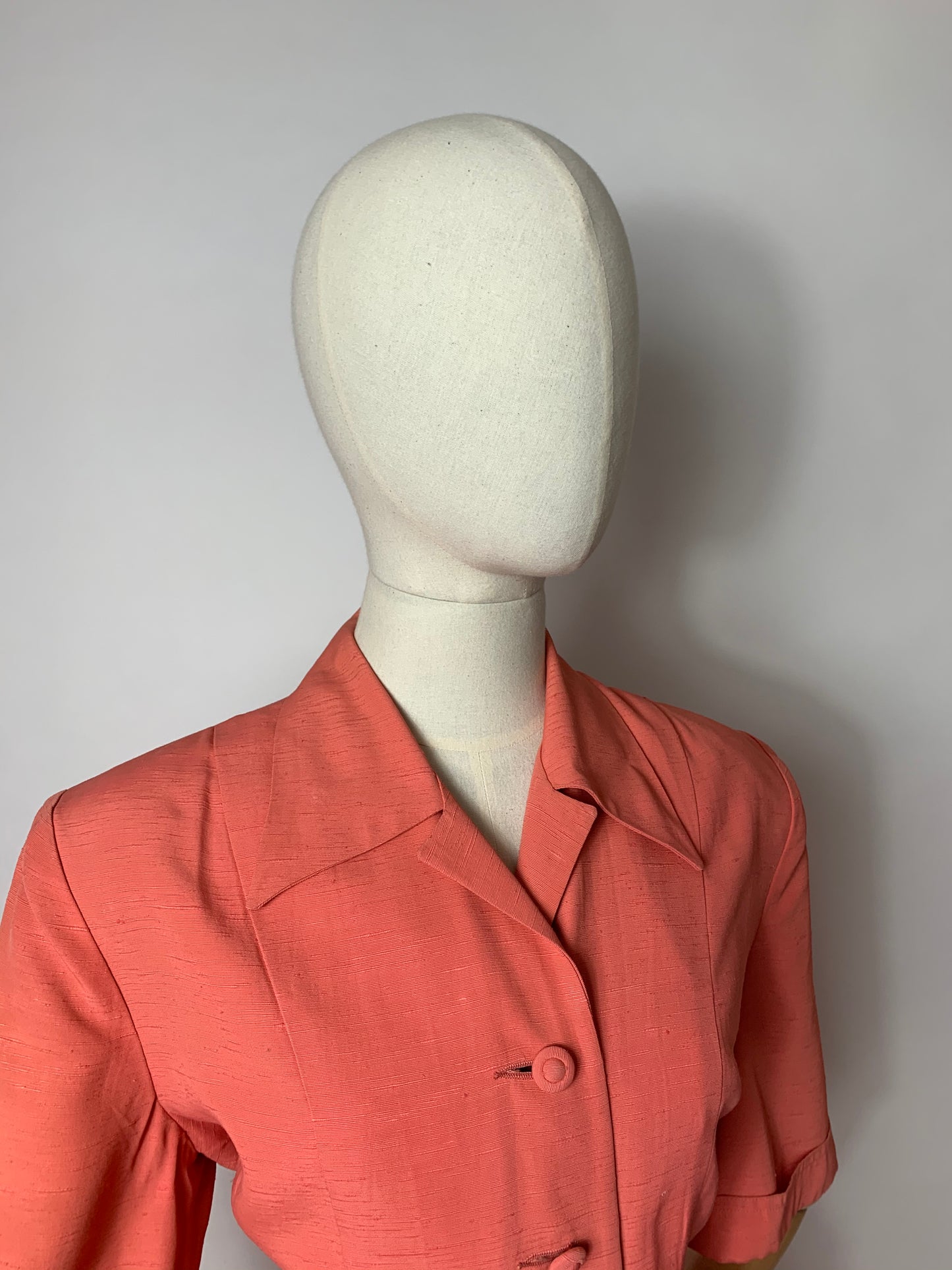 Original 1940’s 2pc Summer Suit - Fabulous Coral Colour and Lovely Detailing