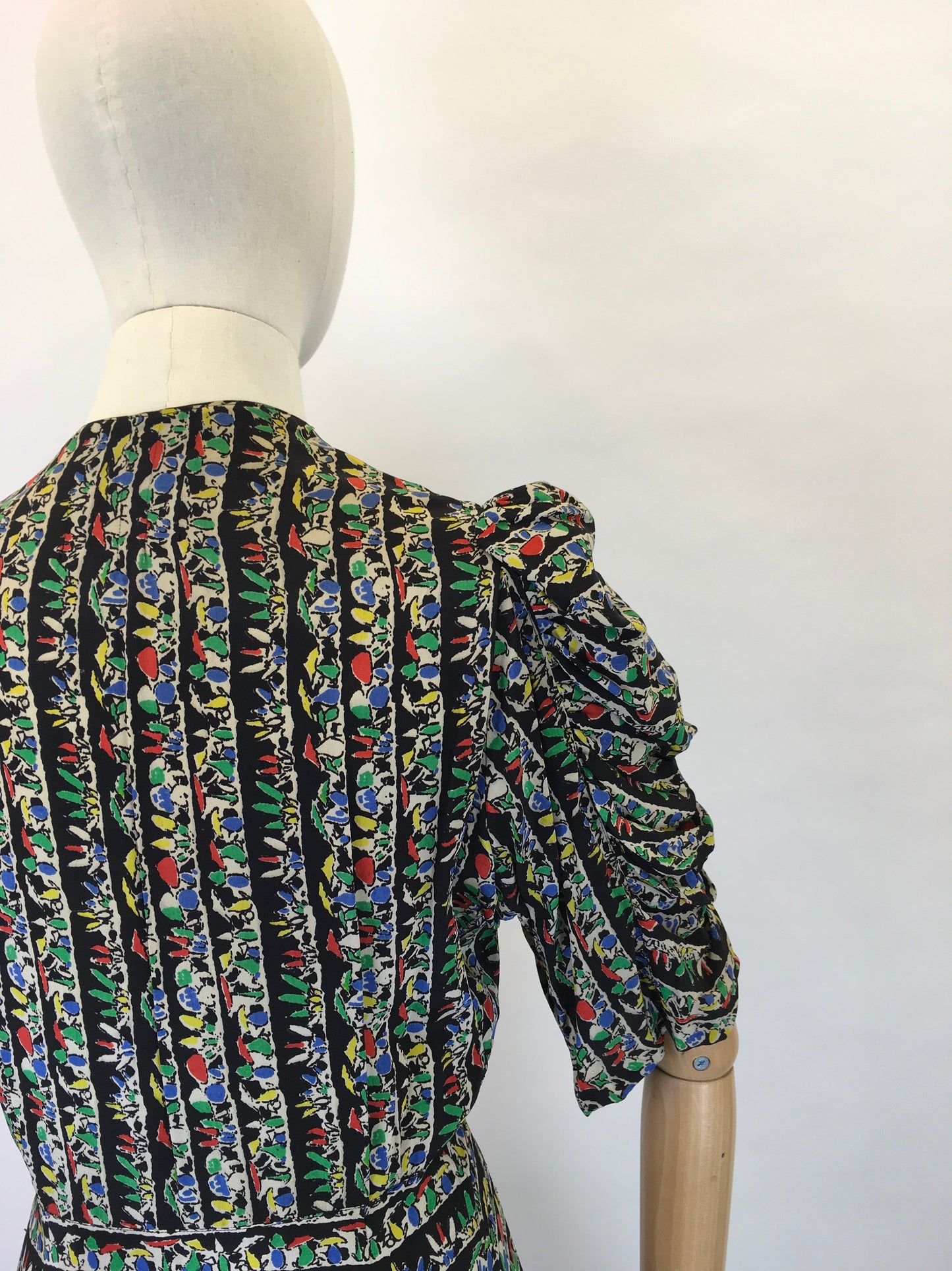 Original 1930s STUNNING Novelty Print Dress - Featuring Toadstools I’m Primary Reds, Yellows, Blues and Greens