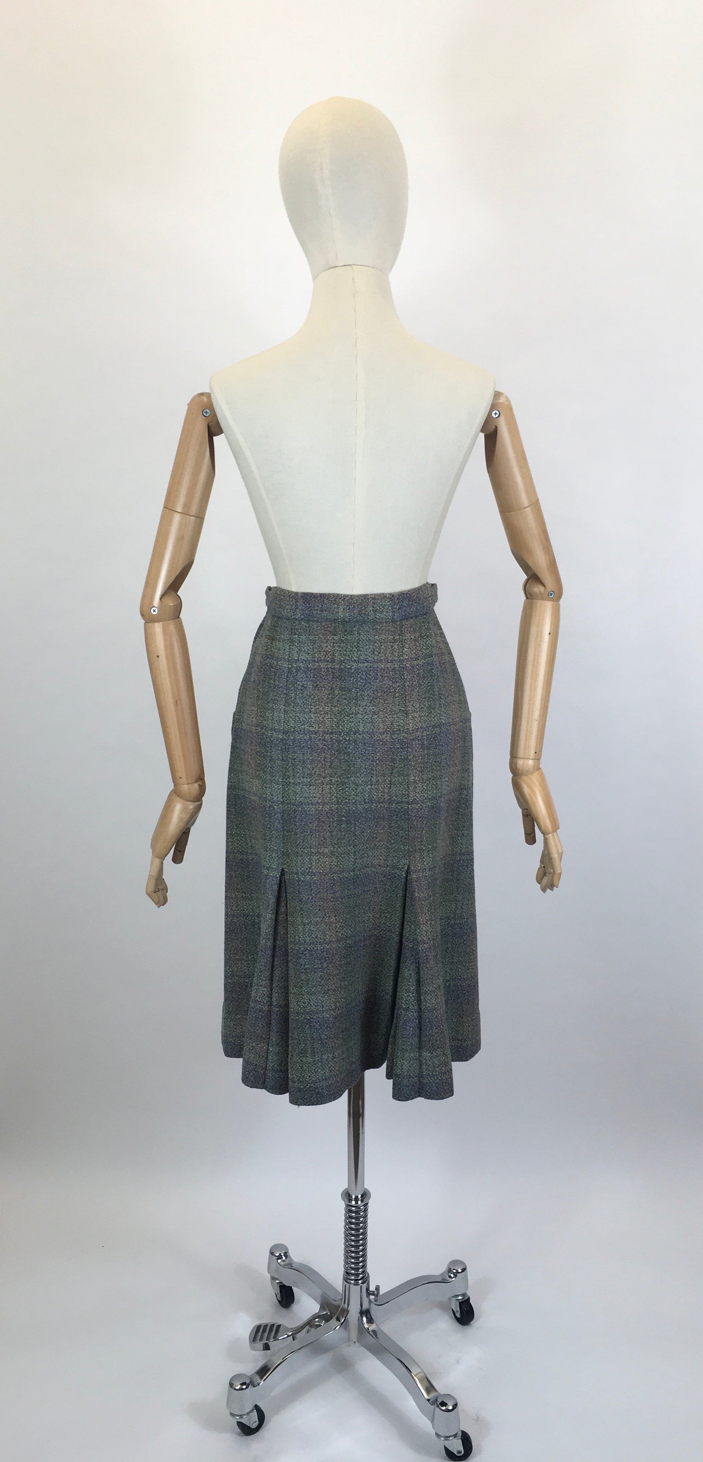 Original Late 1950’s Wool Skirt by ‘ Daks’ - In A Pink, Purple, Green & Blue Tweed