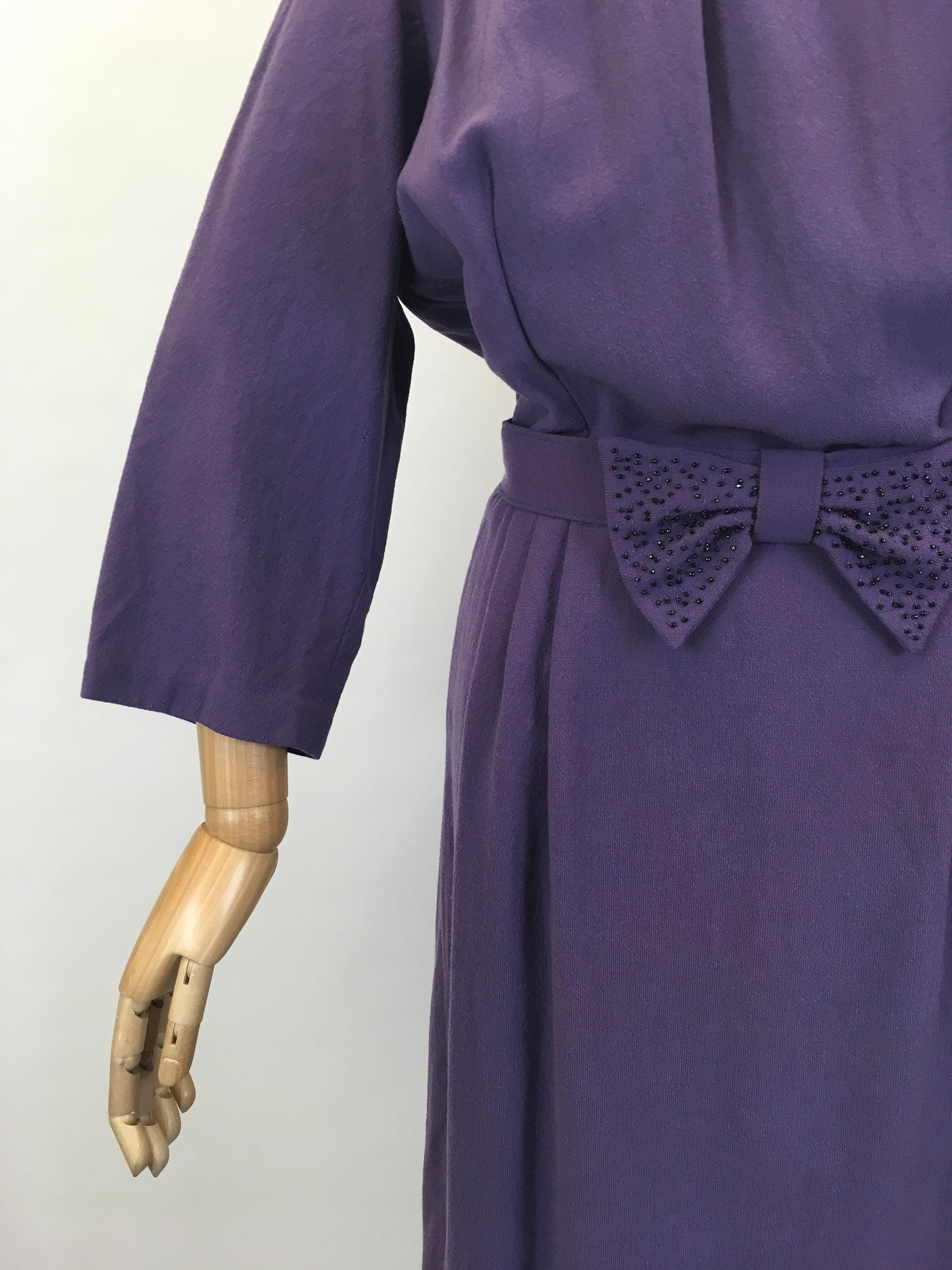 Original 1940’s Cadbury’s Purple Wool Dress - With Beaded Embellishment Details