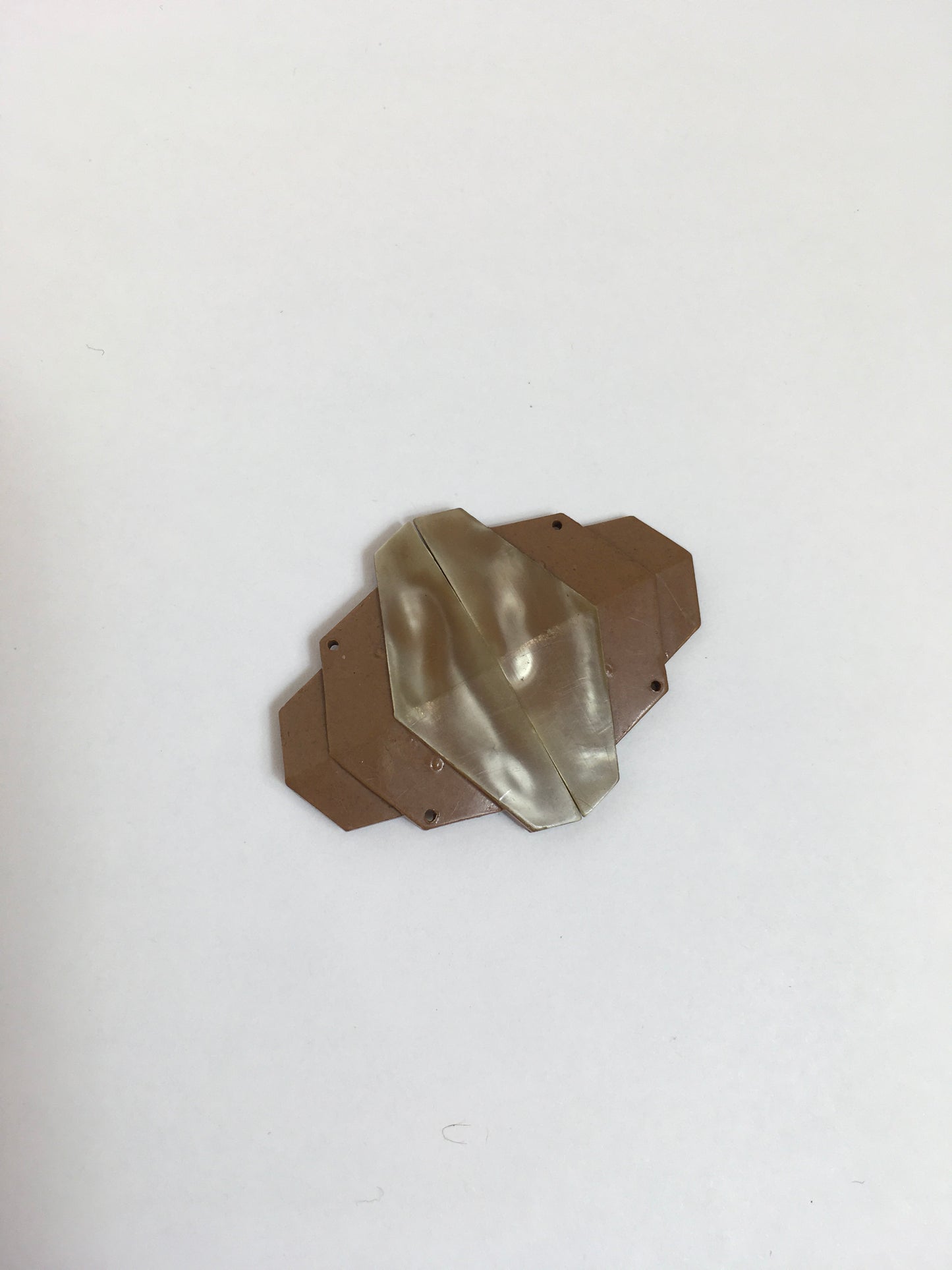 Original 1920's / 1930's Early Celluloid Buckle - In Deco Shaping in Warm Taupe