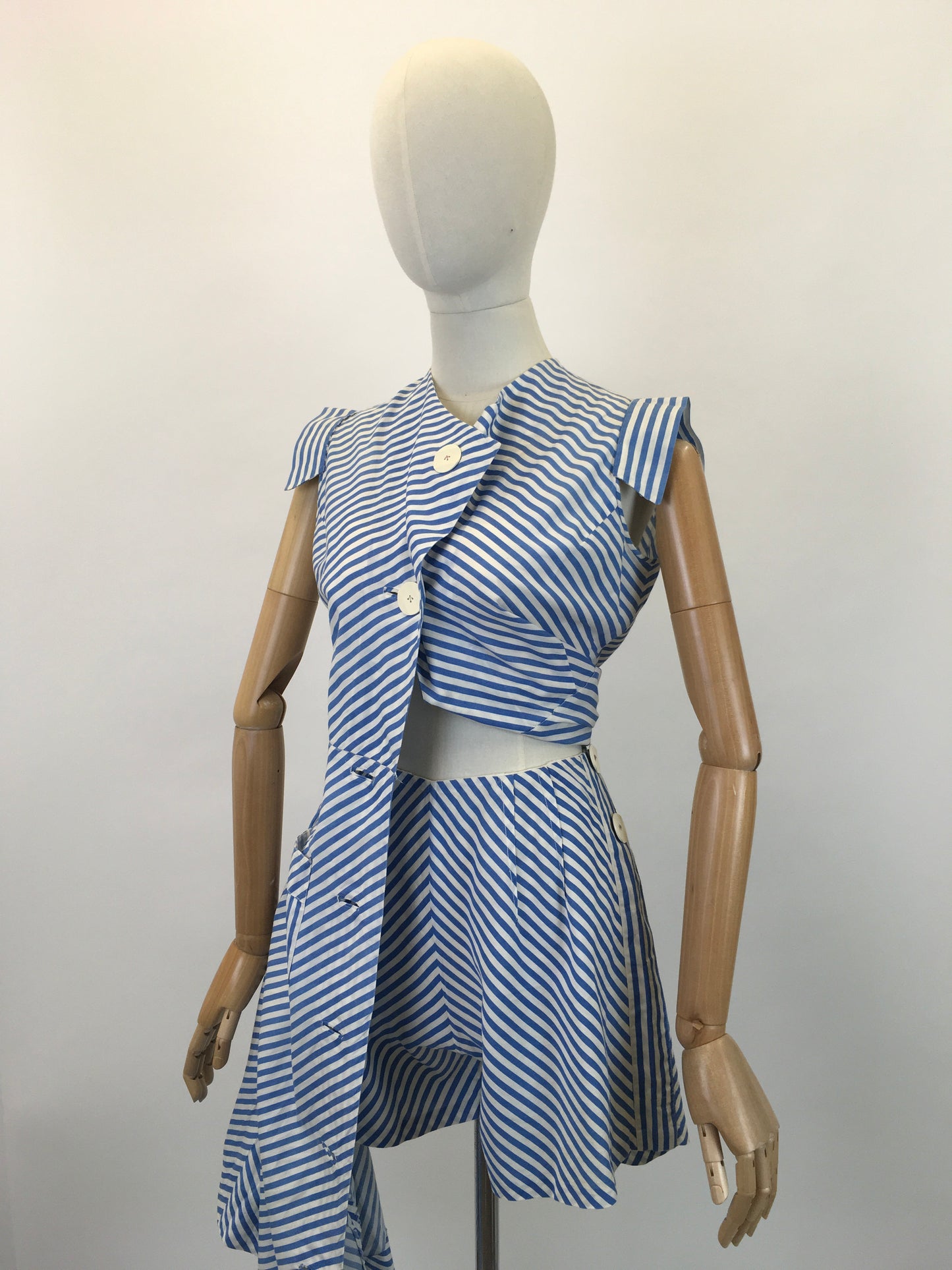 Original 1930's Sensational Dress & Shorts Set - In A Classic Blue & White Stripe