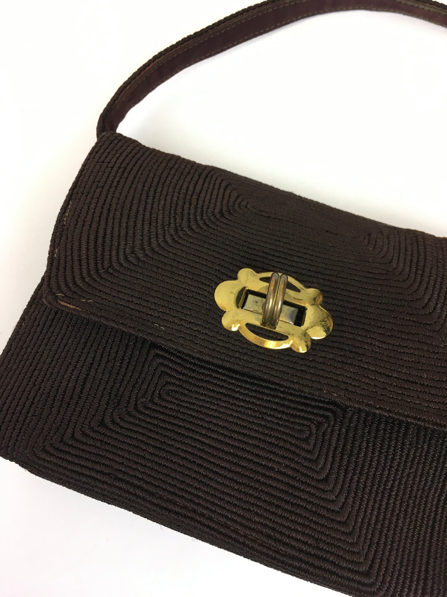 Original 1940s Warm Brown Corde Bag - ‘ Styled By Normandic ‘ with Brass Detailing