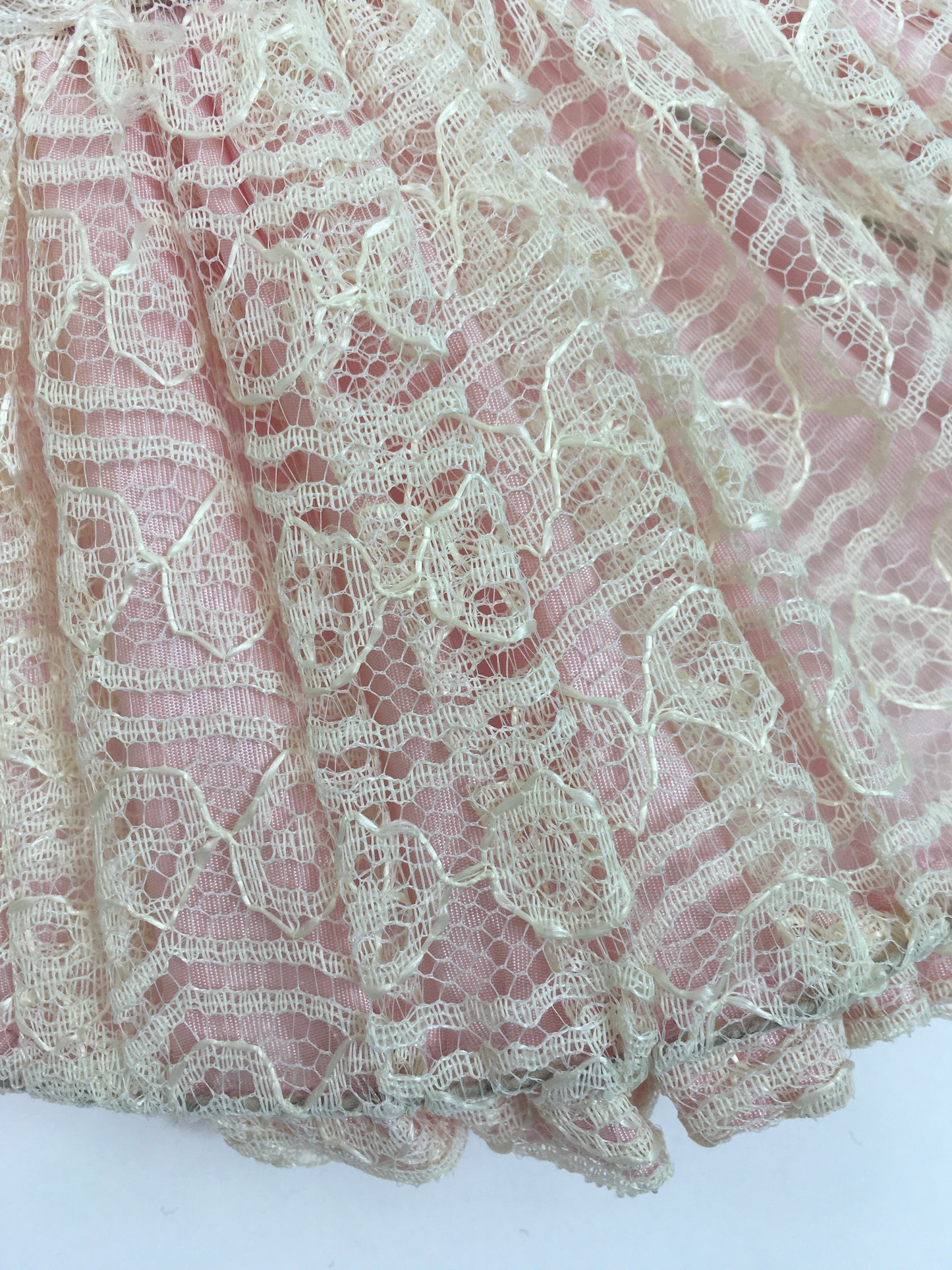 Original 1940's Open Crown Halo Hat - In Soft Rosebud Pink with Lace Overlay