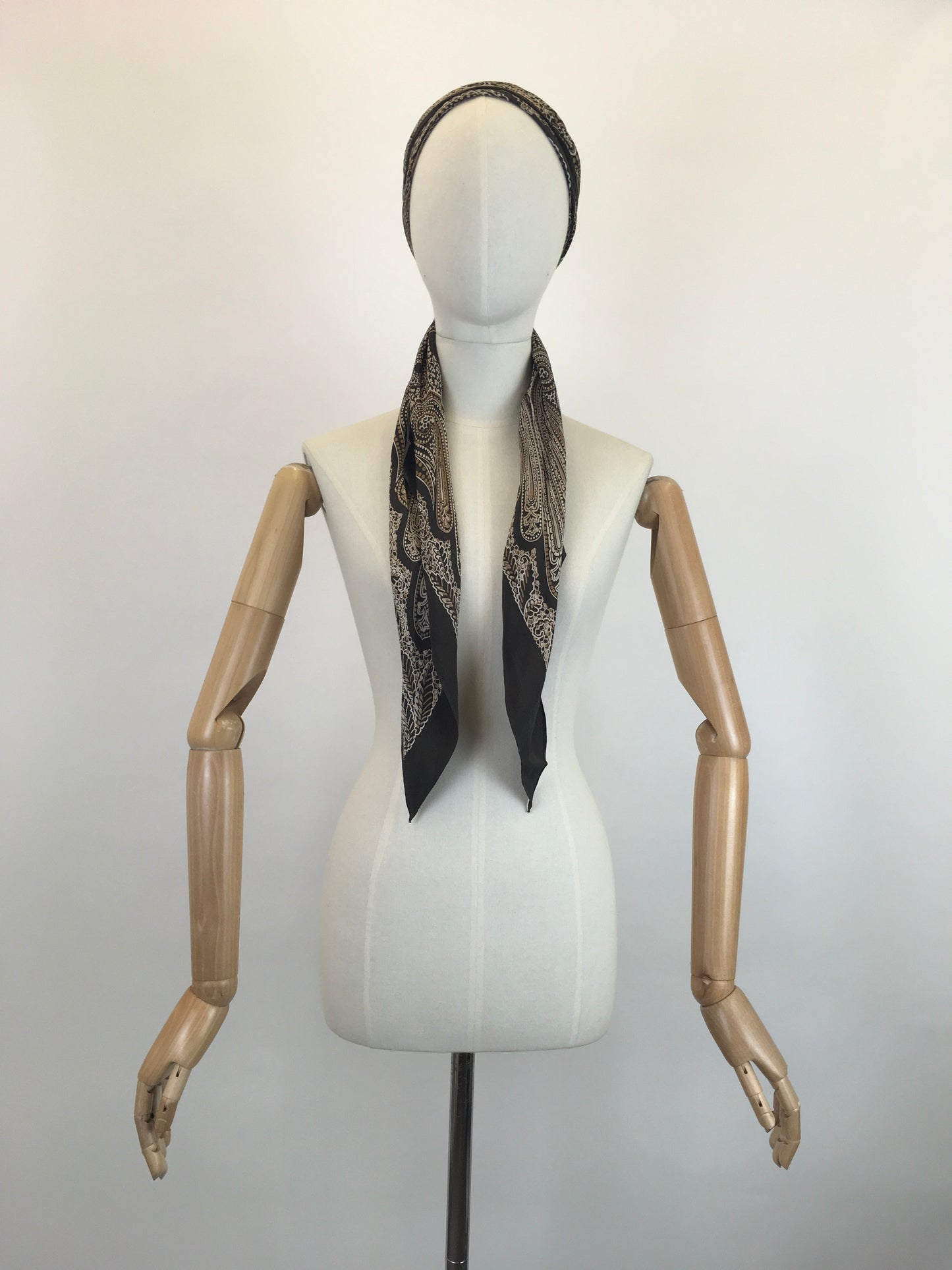 Original 1930’s Stunning Deco Pointed Scarf - In Warm Browns, Taupes and Mushrooms