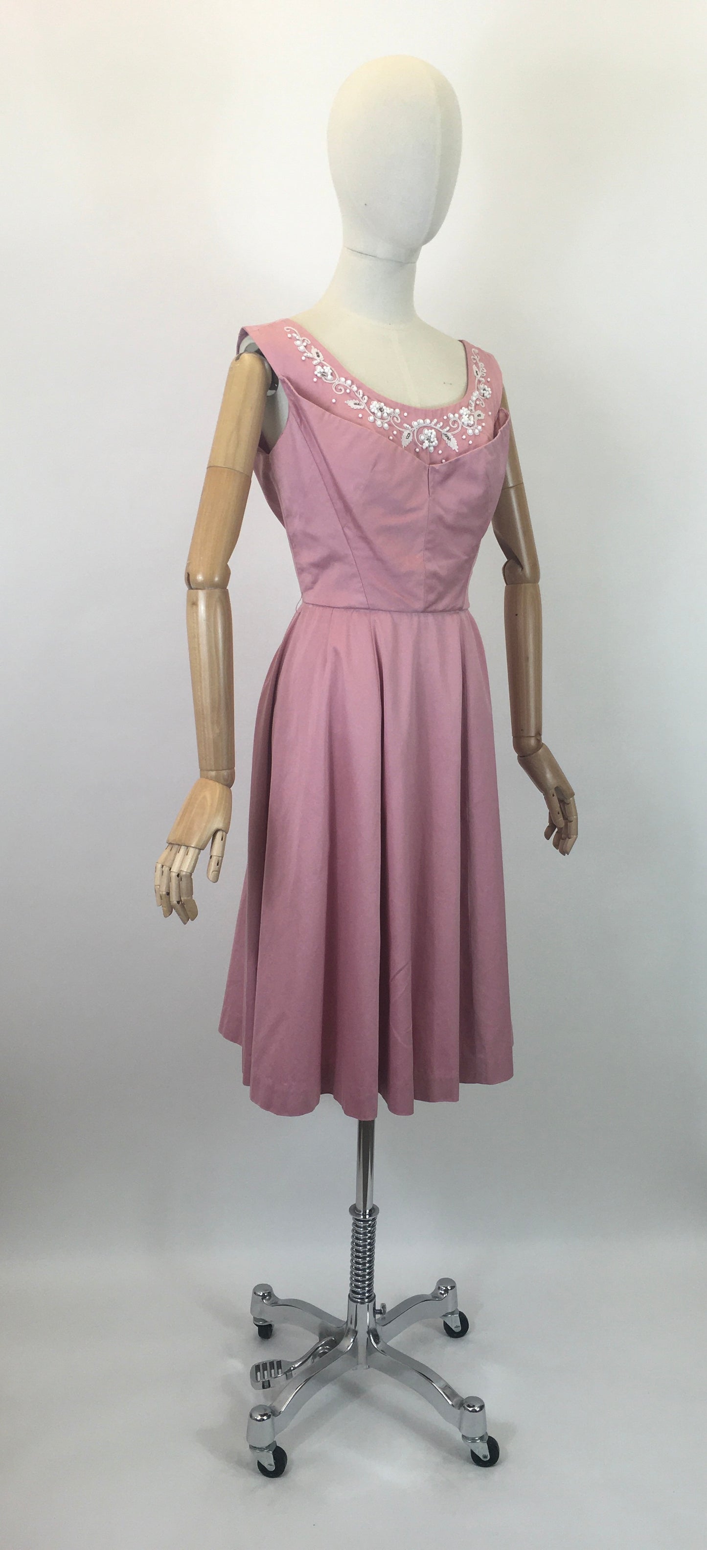Original 1950's Sensational Dress with Beadwork Detailing - In a Delicate Rosebud Pink