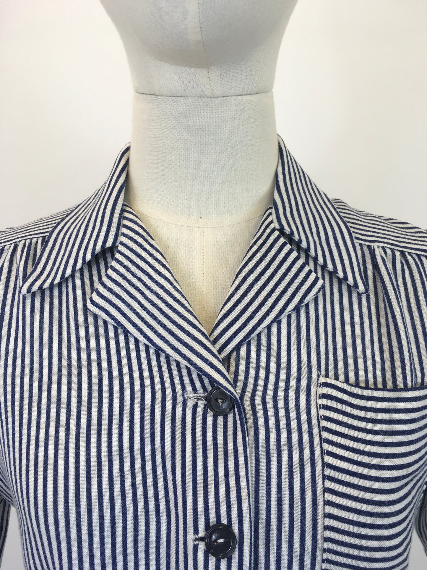 Original 1940's Fabulous CC41 Utility Blouse - In A Classic Navy & White Linen