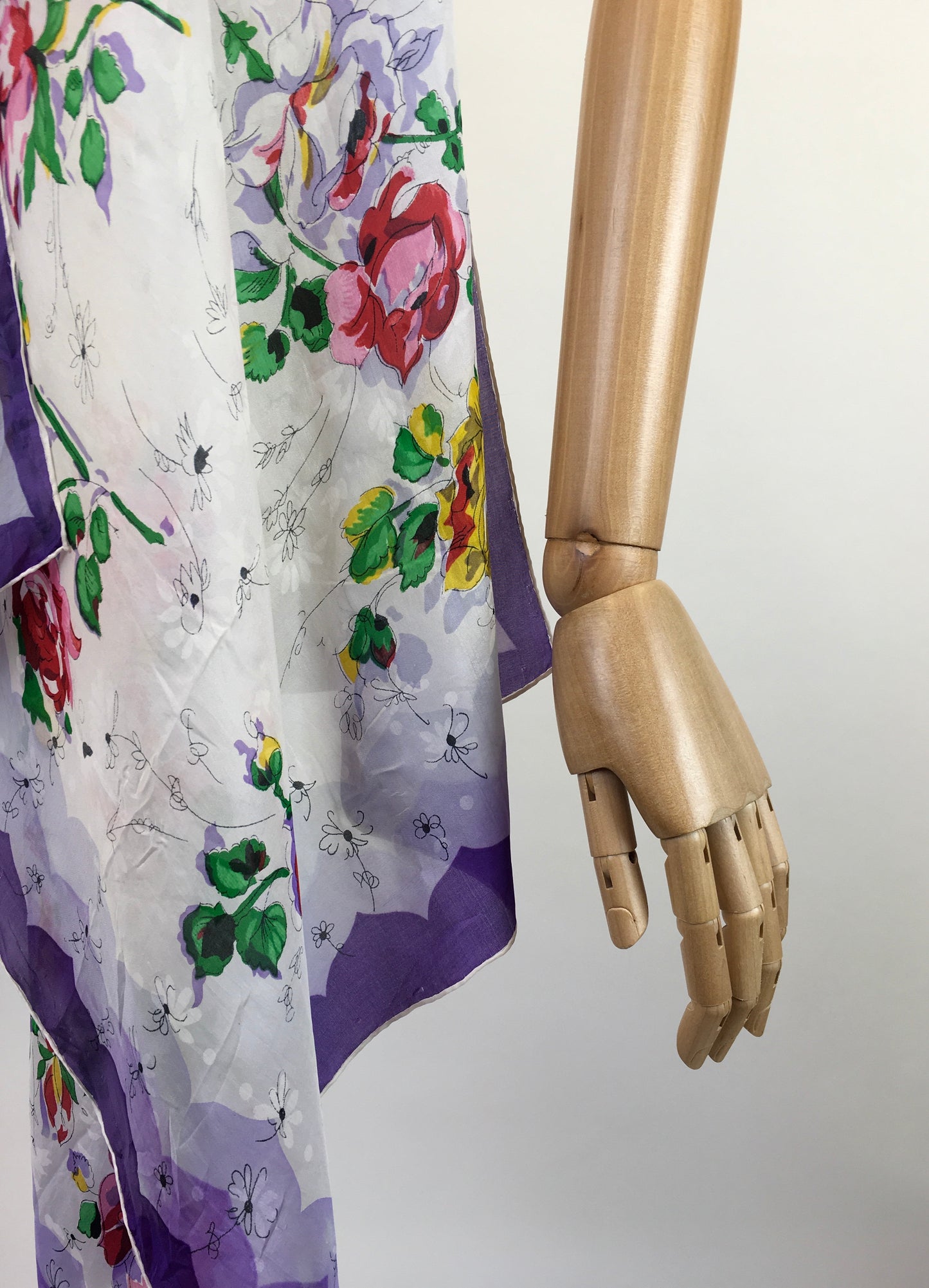 Original 1950's Darling Floral Silk Scarf - In Rich Purples, Lilac, Pink & Green