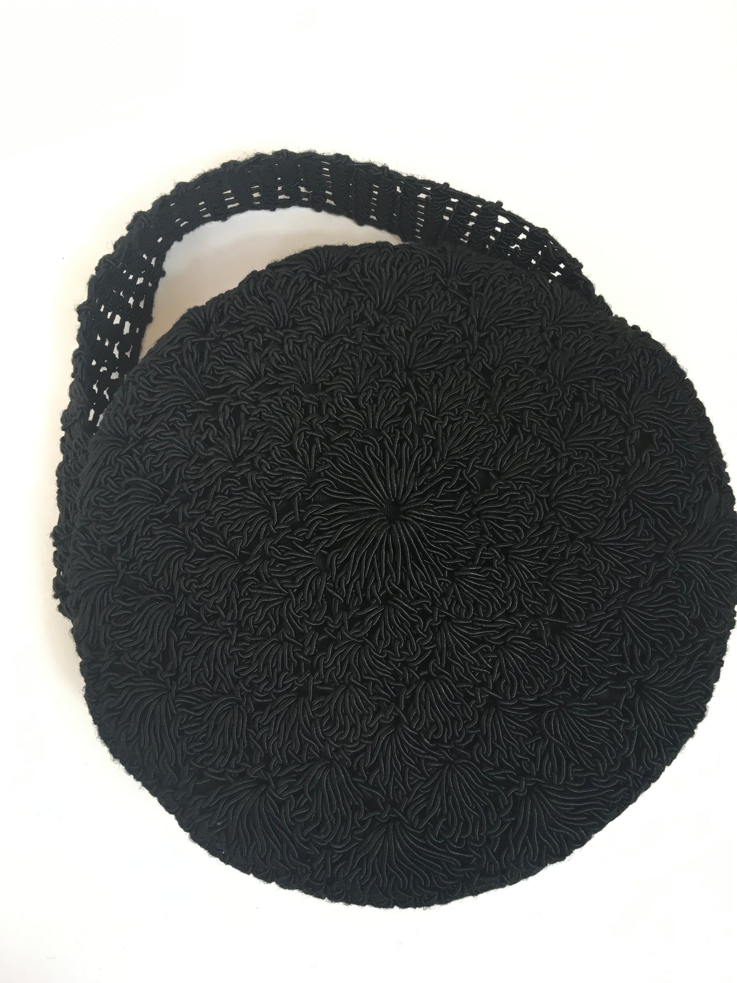 Original Late 1940's Circular Crochet Handbag - In Black