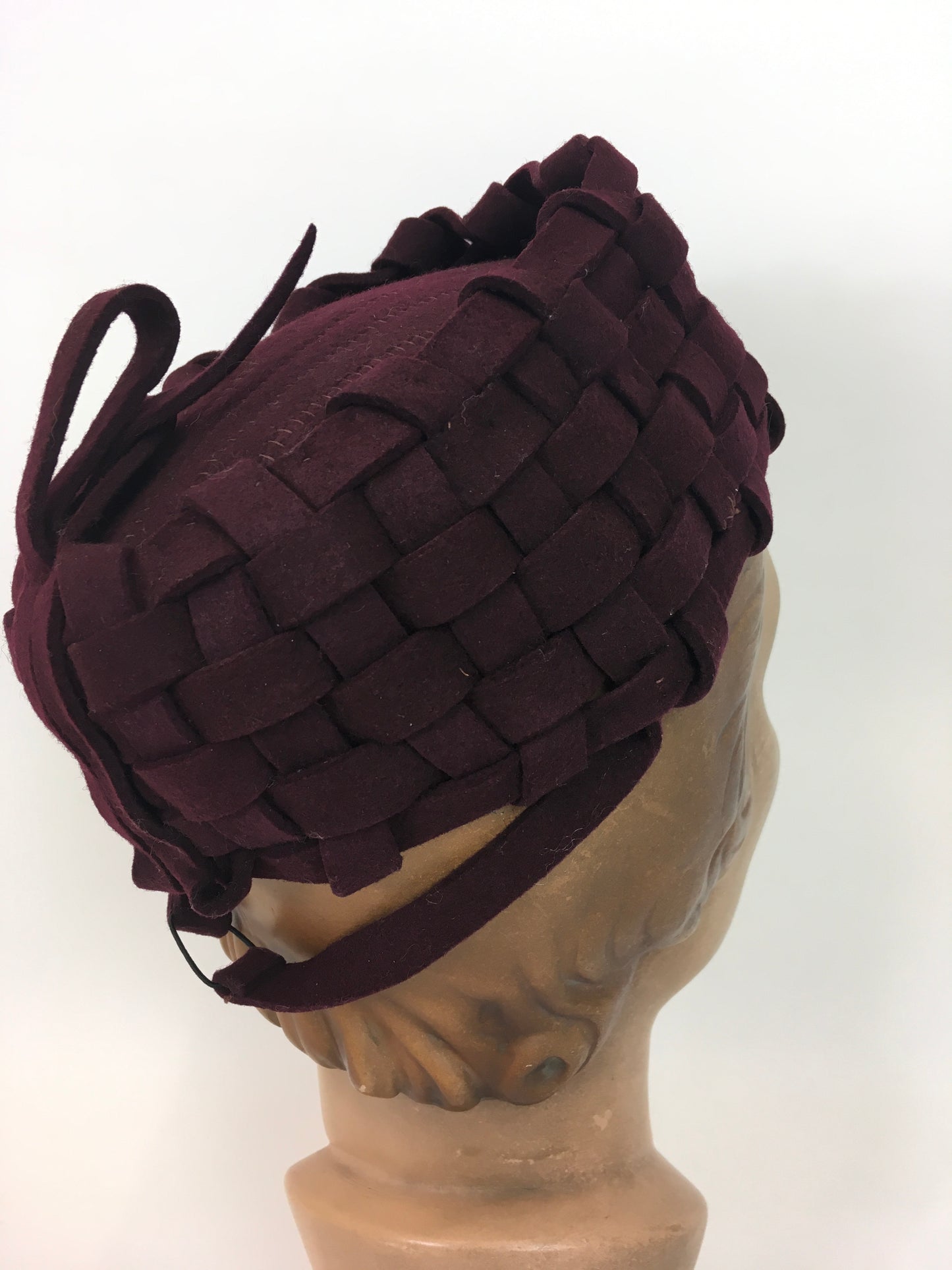 Original 1940s Deep Burgundy Felt Topper Hat - With Stunning Lattice Work Detailing