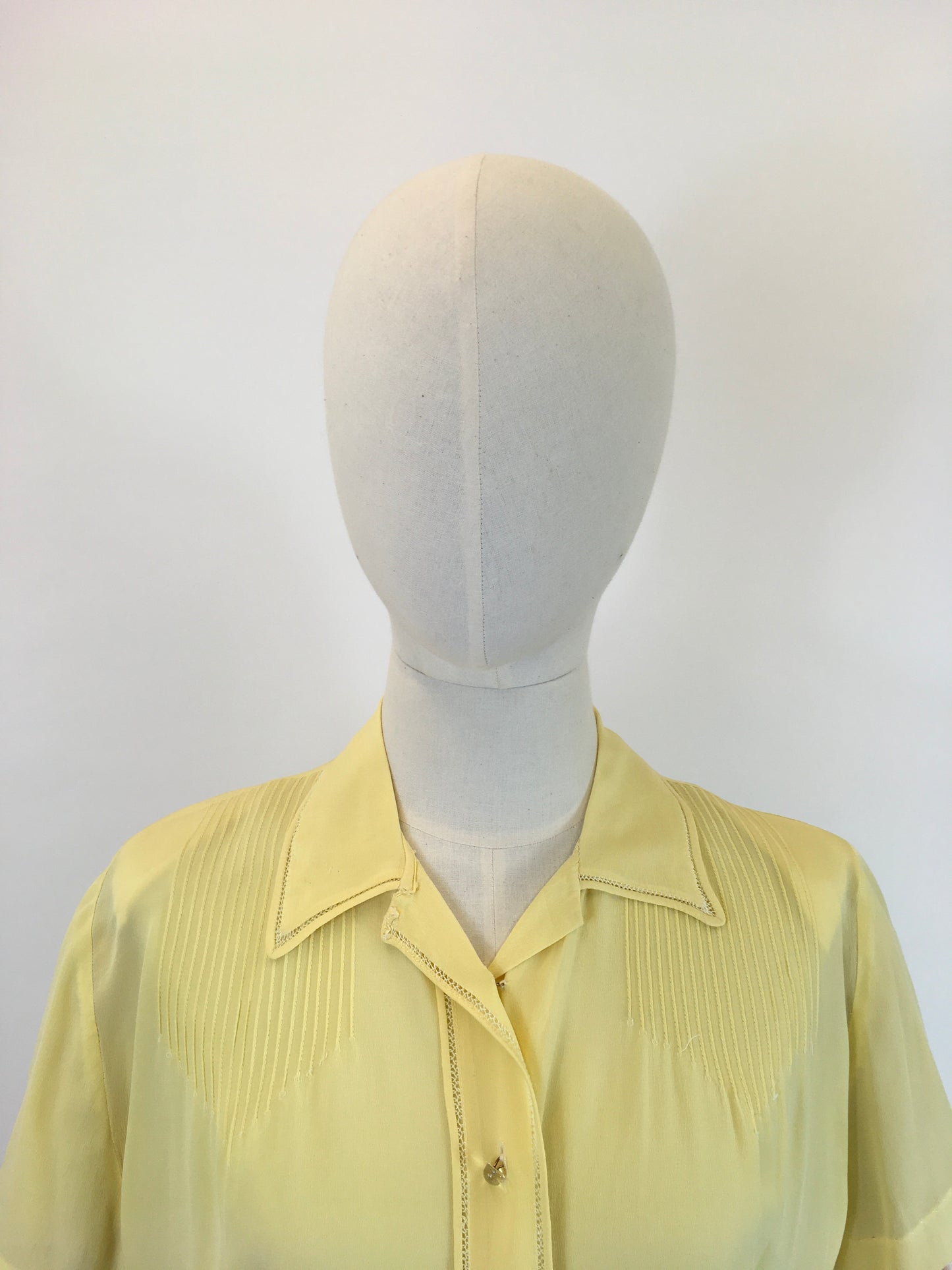 Original 1940’s Sheer Blouse In A Sunshine Yellow - With Stunning Stitch Work Detailing