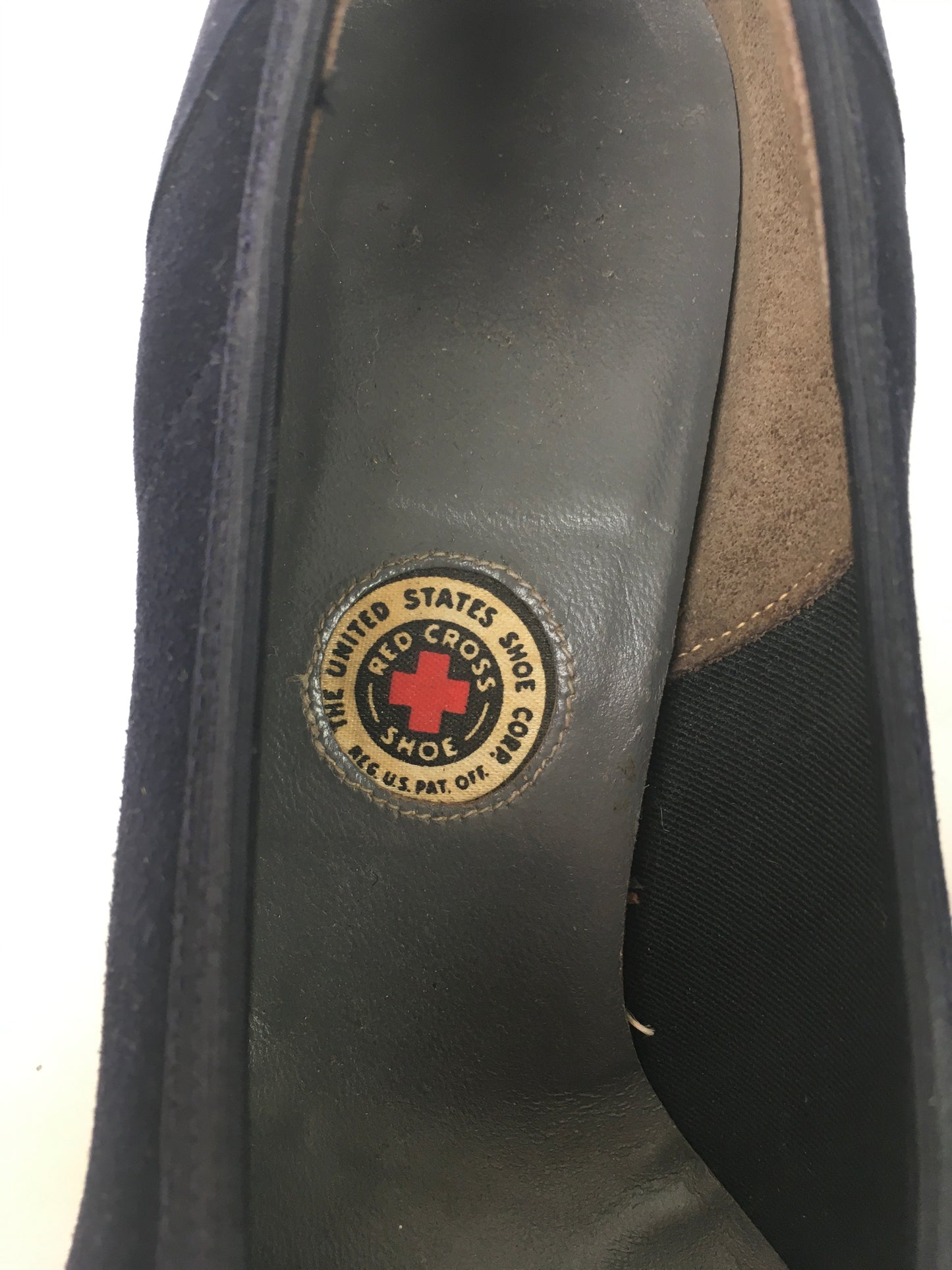 Original 1940's Stunning Red Cross Peep Toe Heels - In A Classic Navy