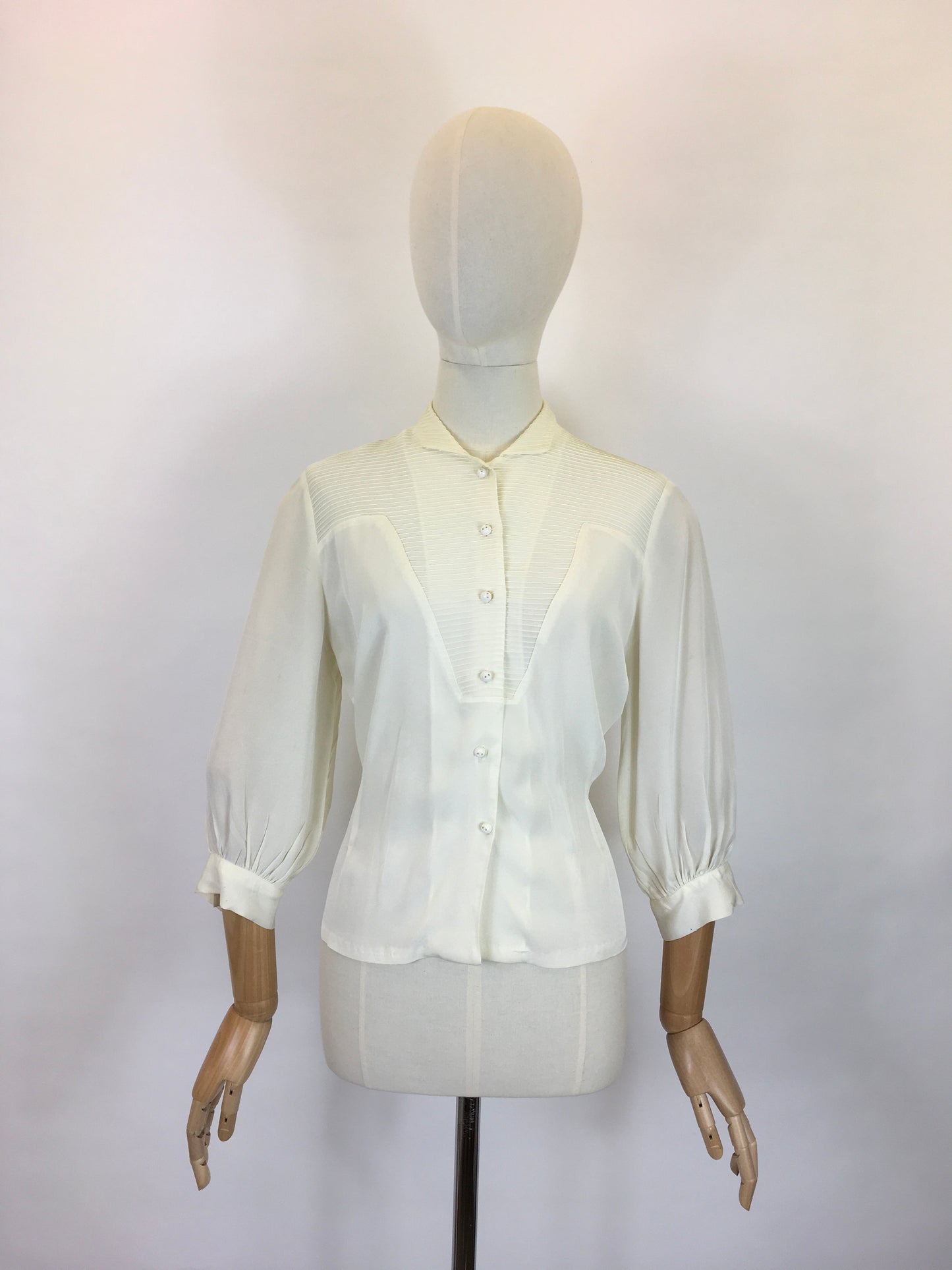 Original Late 1940’s Cream Blouse - With Lovely Pleated Detailing To The Bodice
