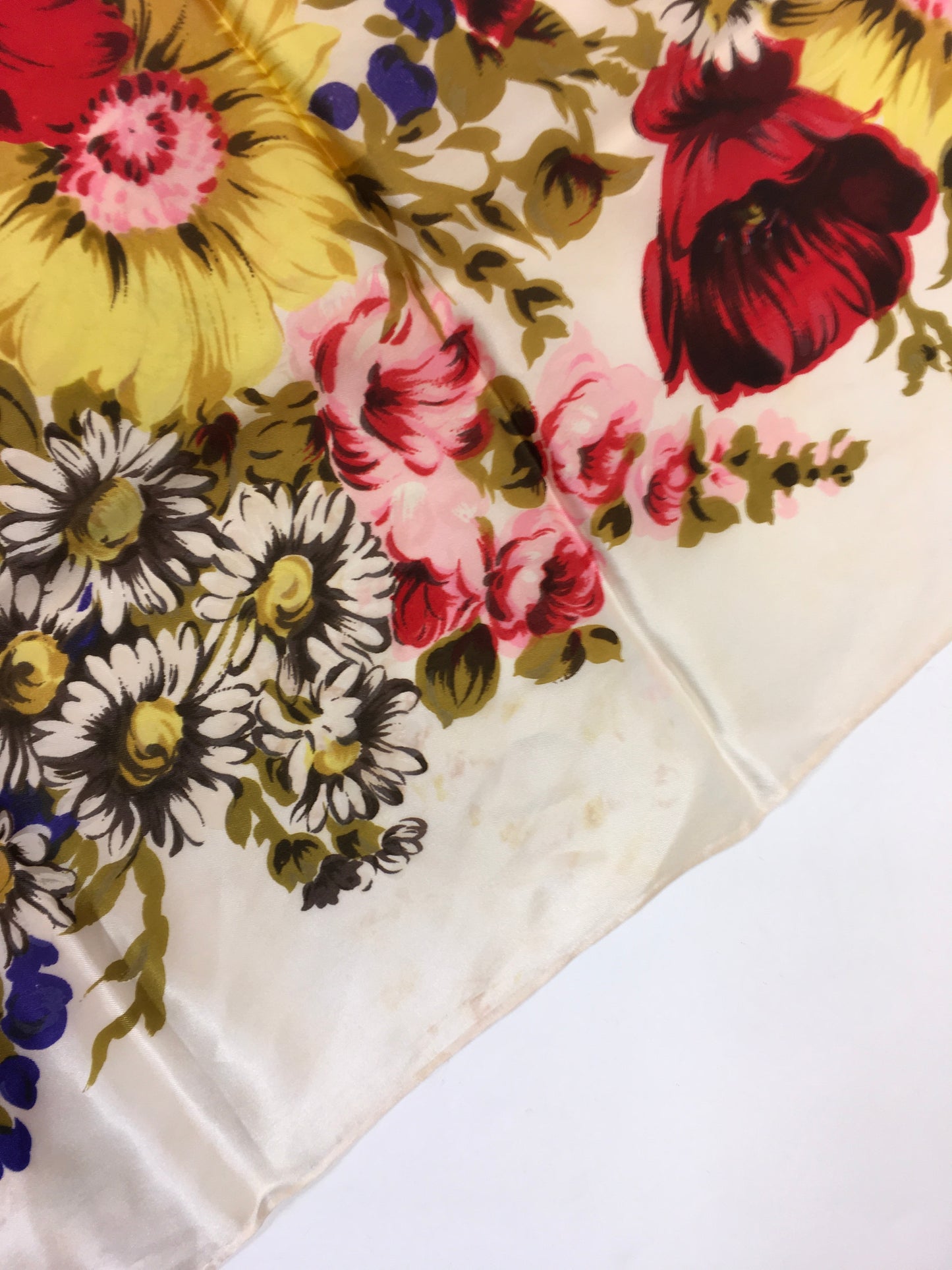 Original 1950’s Silk Floral Scarf - In A Summertime Bright Colour Palette