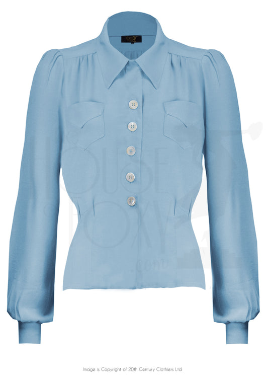 House of Foxy 1940’s Sweetheart Blouse in Powder Blue