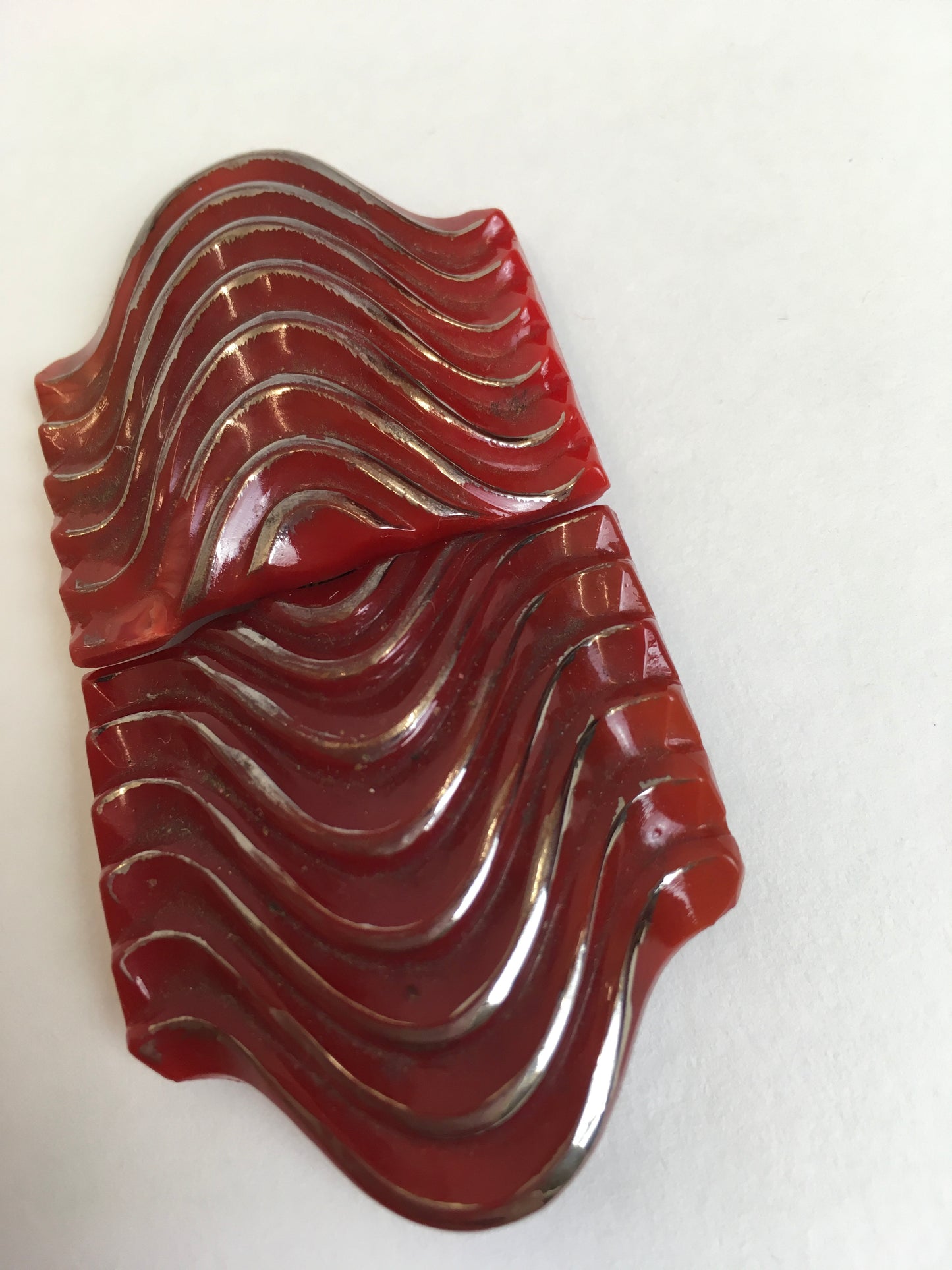 Original 1930’s Art Deco Red Glass Buckle - With Fabulous Detailing