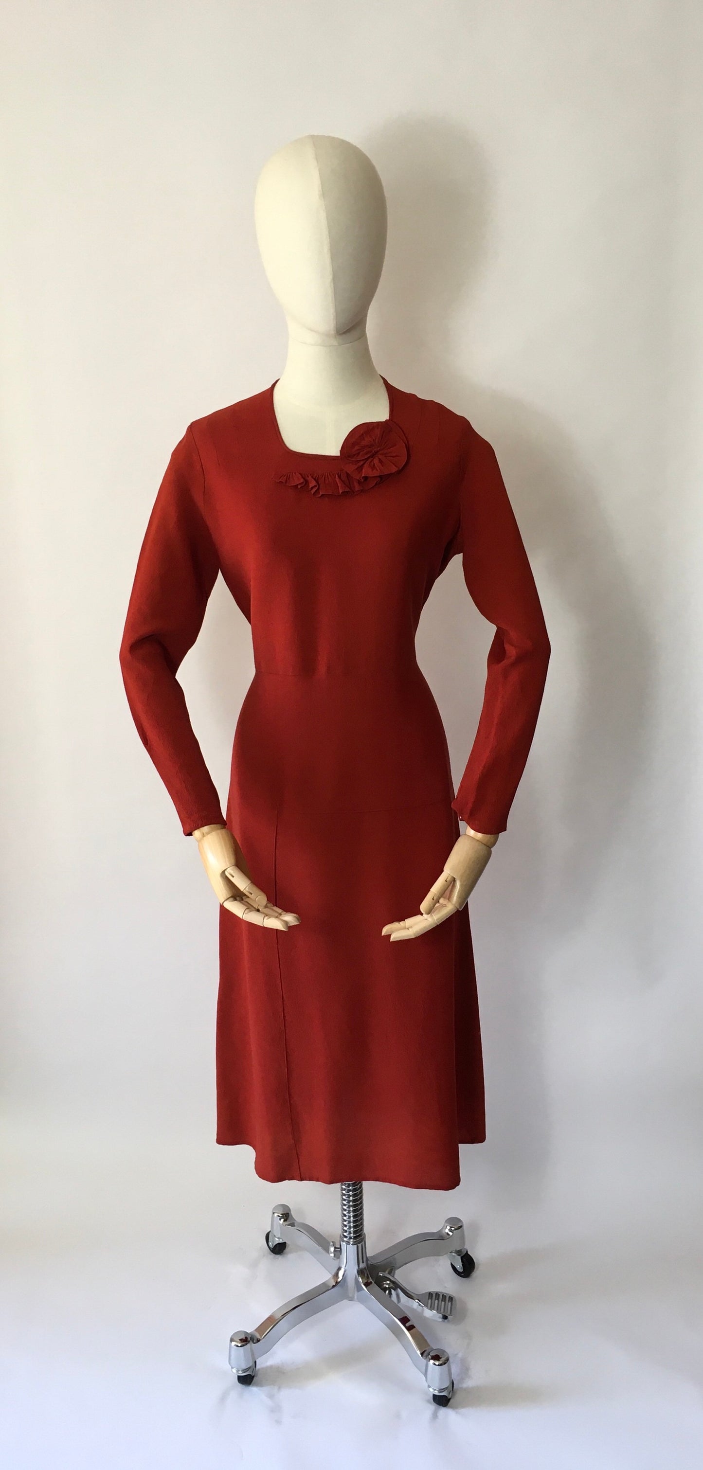 Original 1930’s Day Dress In A Beautiful Rust Crepe - Festival of Vintage Fashion Show Exclusive