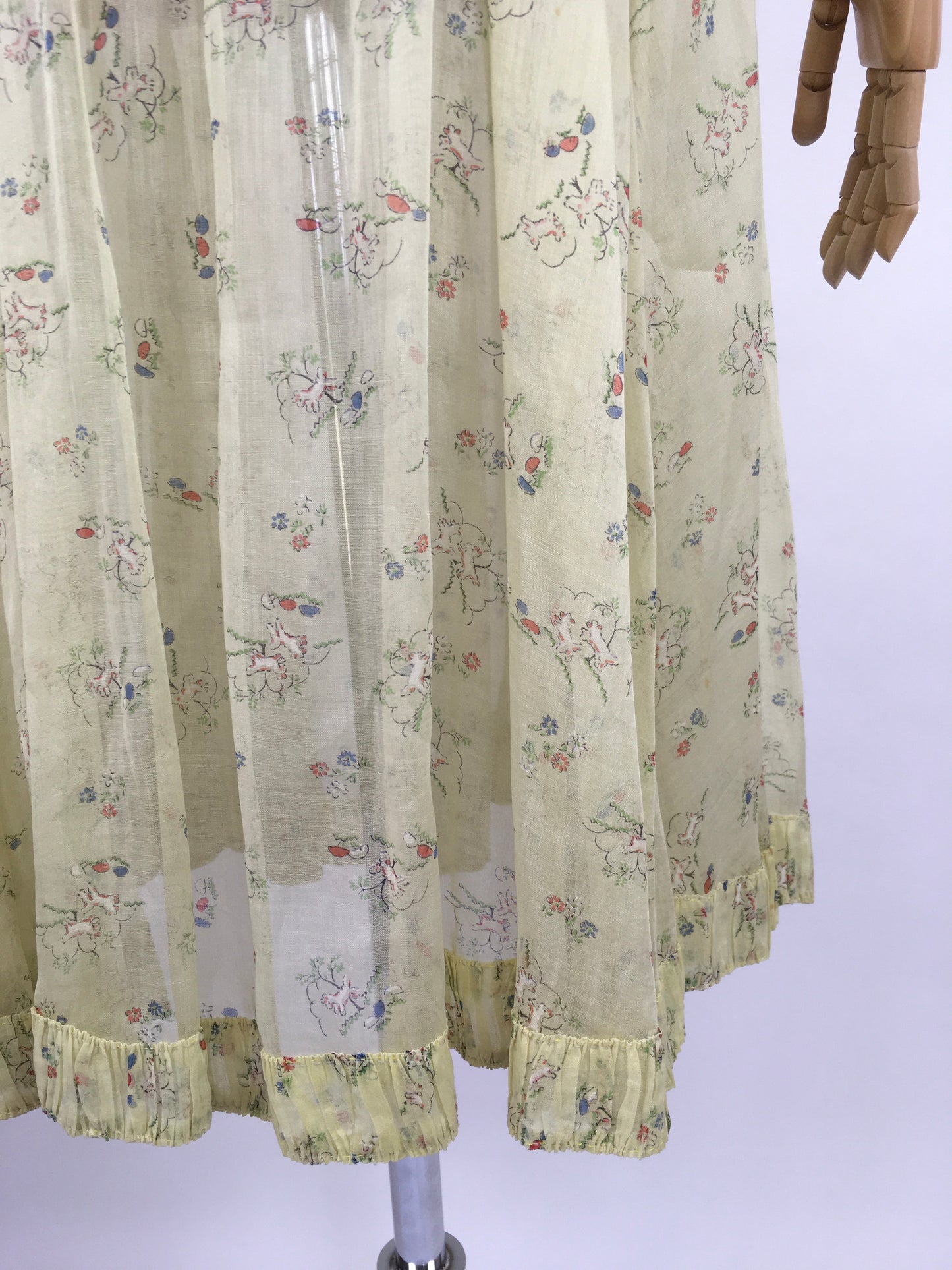 Original 1930s Sundress - In an Amazing Novelty Print Featuring Leaping Lambs and Toadstools On a Pale Lemon Cotton Lawn