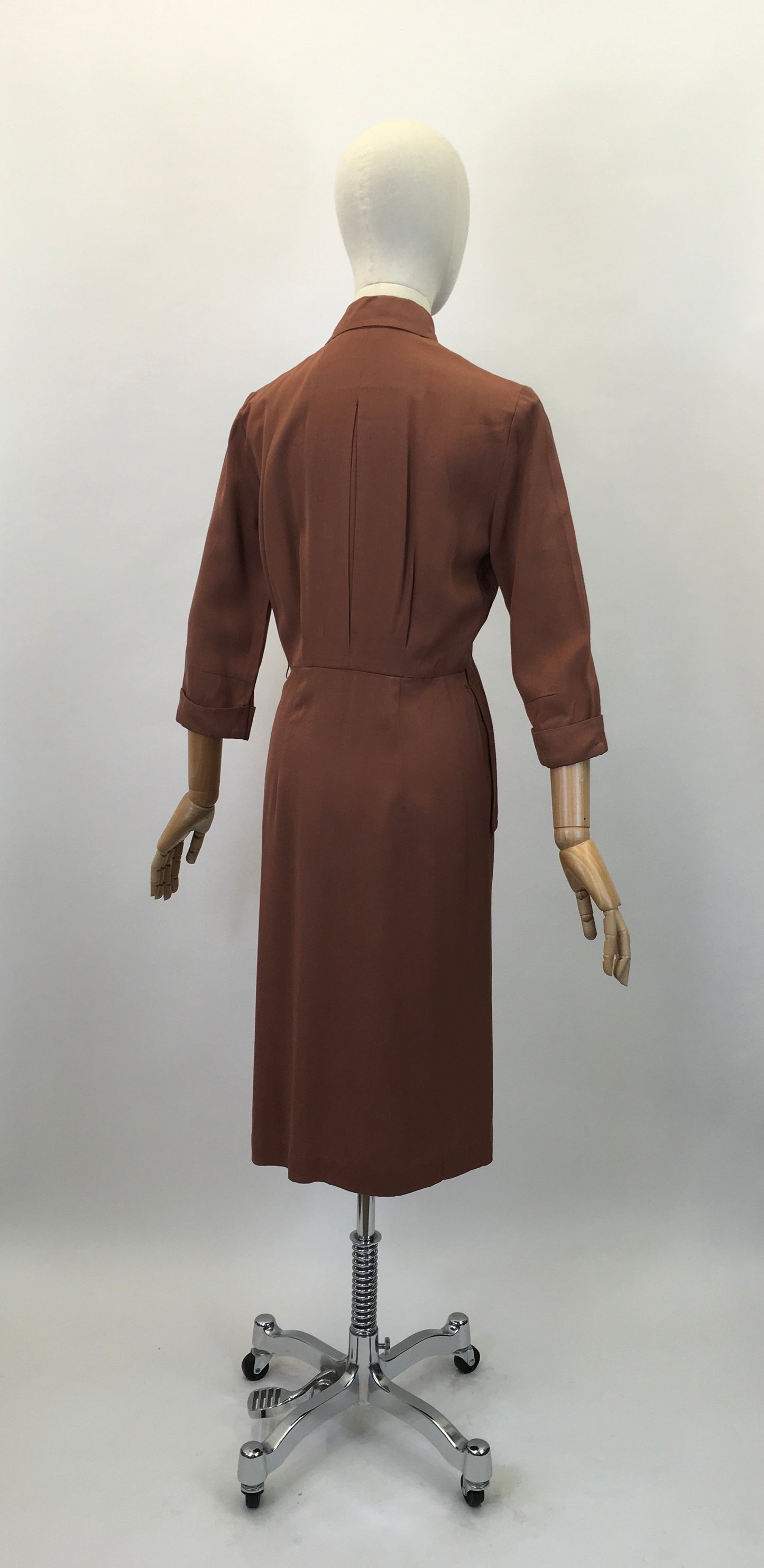Original 1940's Darling Gaberdine Dress - In A Soft Chestnut Brown
