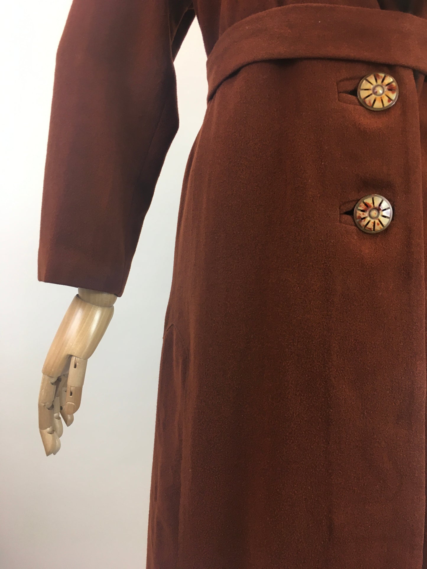 Original Sensational 1920's/ 1930's Art Deco Coat - In A Warm Cinnamon With Rabbit Fur Collar