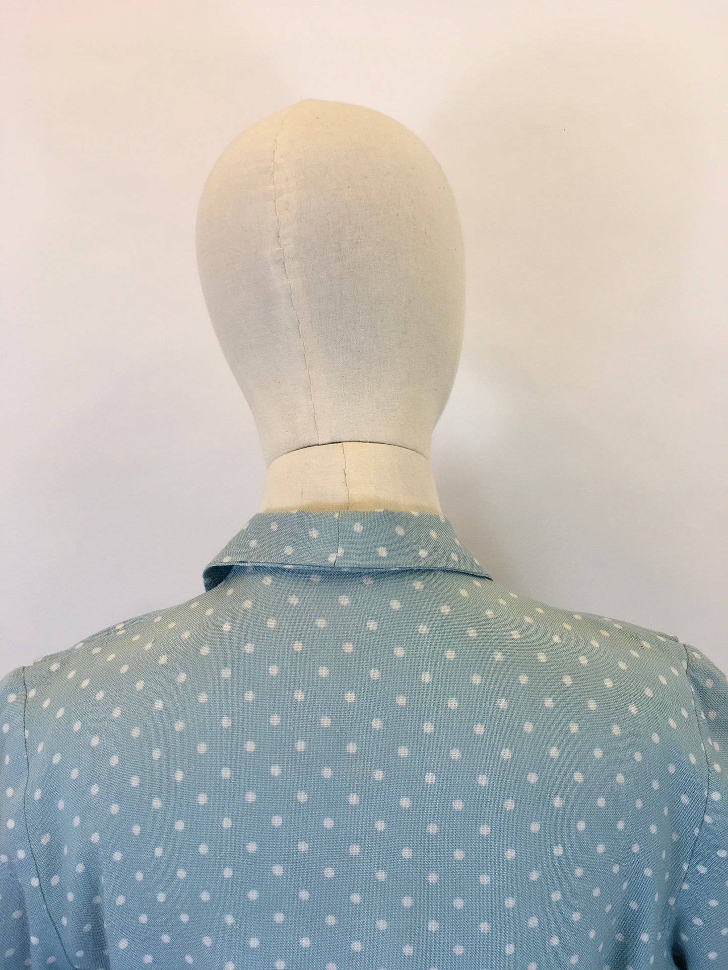 Original 1940’s STUNNING Day Dress - In A Soft Duck Egg Polka Dot Moygoshal Linen