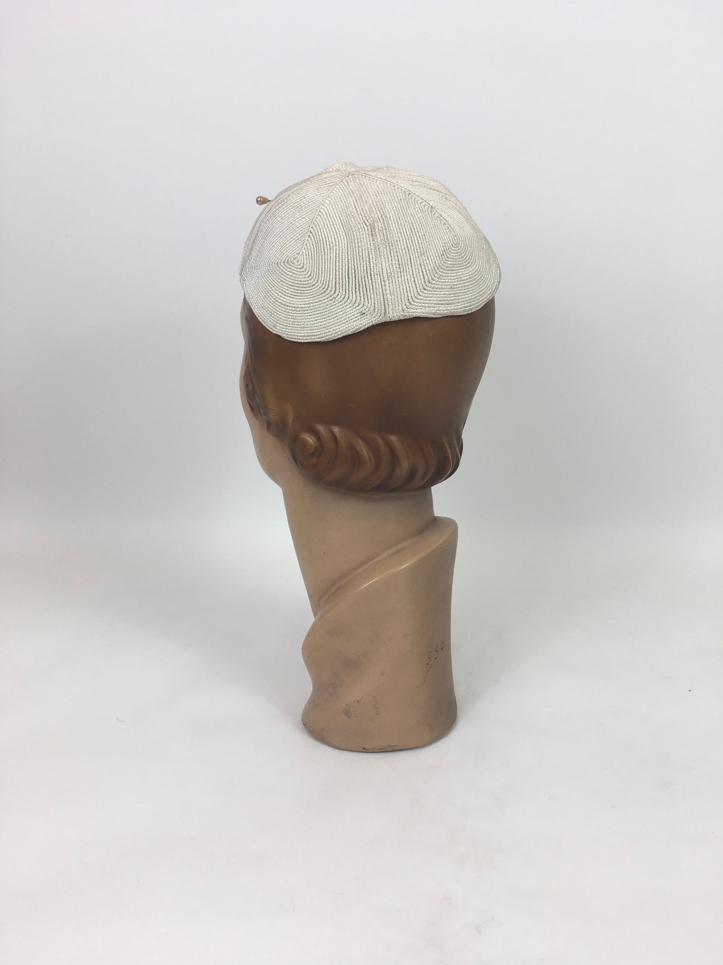 Original 1930's / 1940's Corde Skull Cap - In Off White with Hat Pin