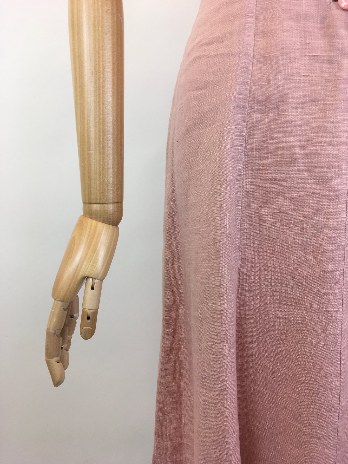 Original Early 1940’s Moygoshal Linen Dress with Embroidery - In Powdered Rose with Spring Meadow Florals