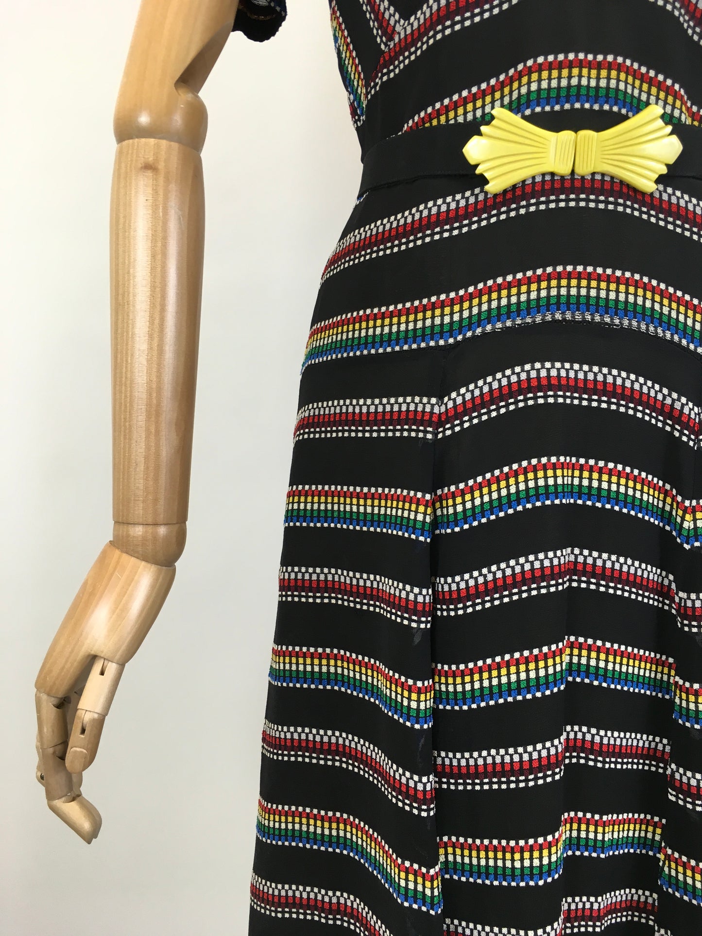 Original 1930’s Stunning Dress in a Sheer Crepe - With A Multicoloured Embroidered Weave