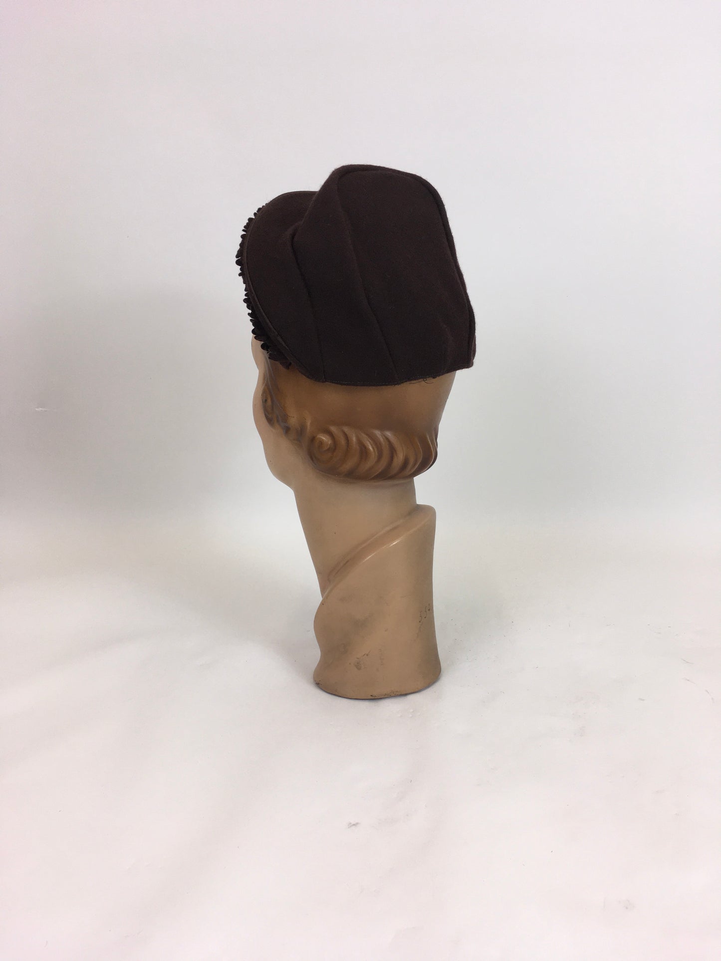 Original 1930's / 1940's Darling Pixie Halo Hat in Chocolate Brown - With Floral Adornment