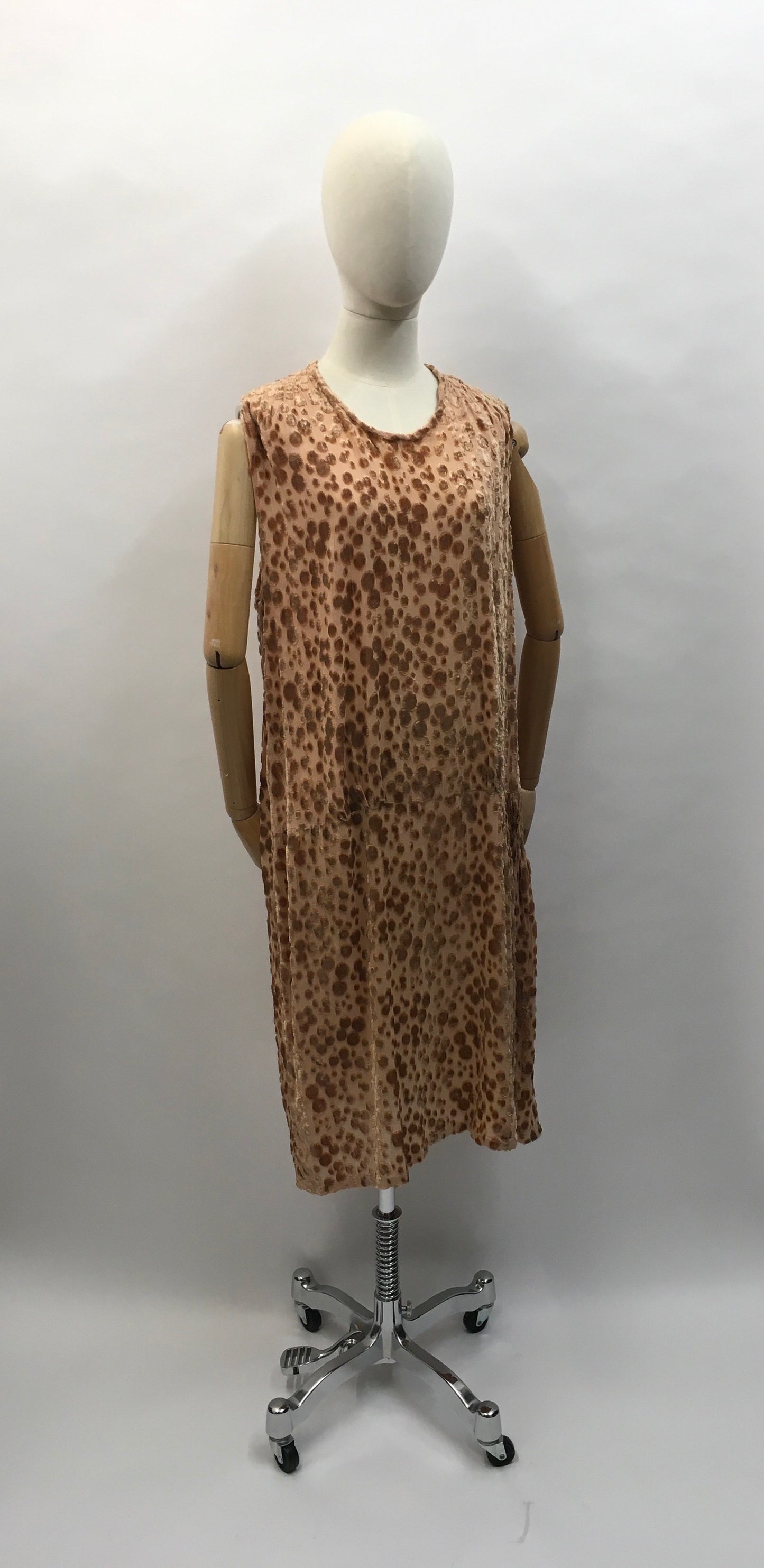 Original 1920’s Devore Dress - In a soft beige tone featuring ruched detailing