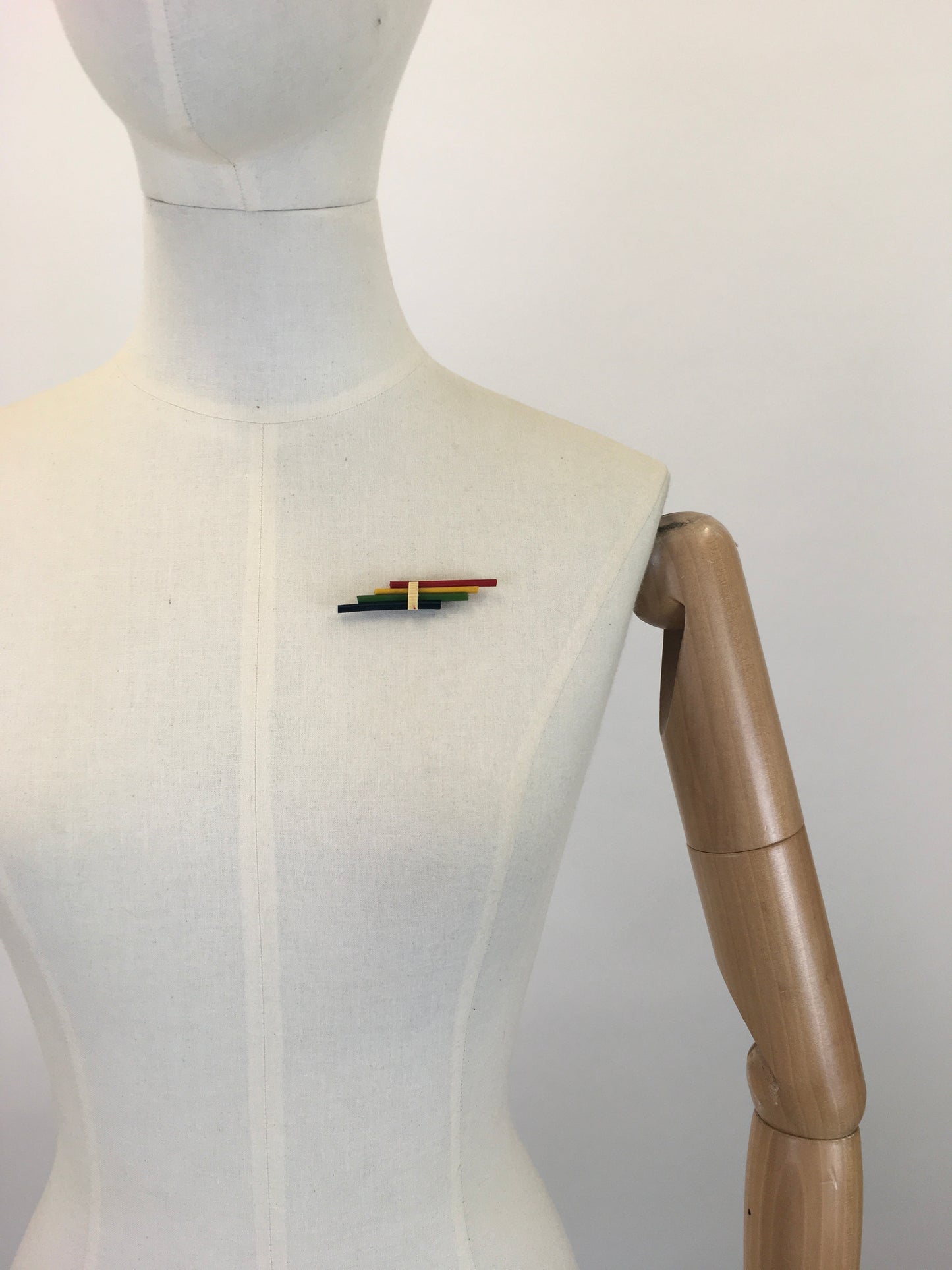 Original Stunning 1930's Celluloid Bar Brooch - In Striking Red, Yellow, Green & Blue