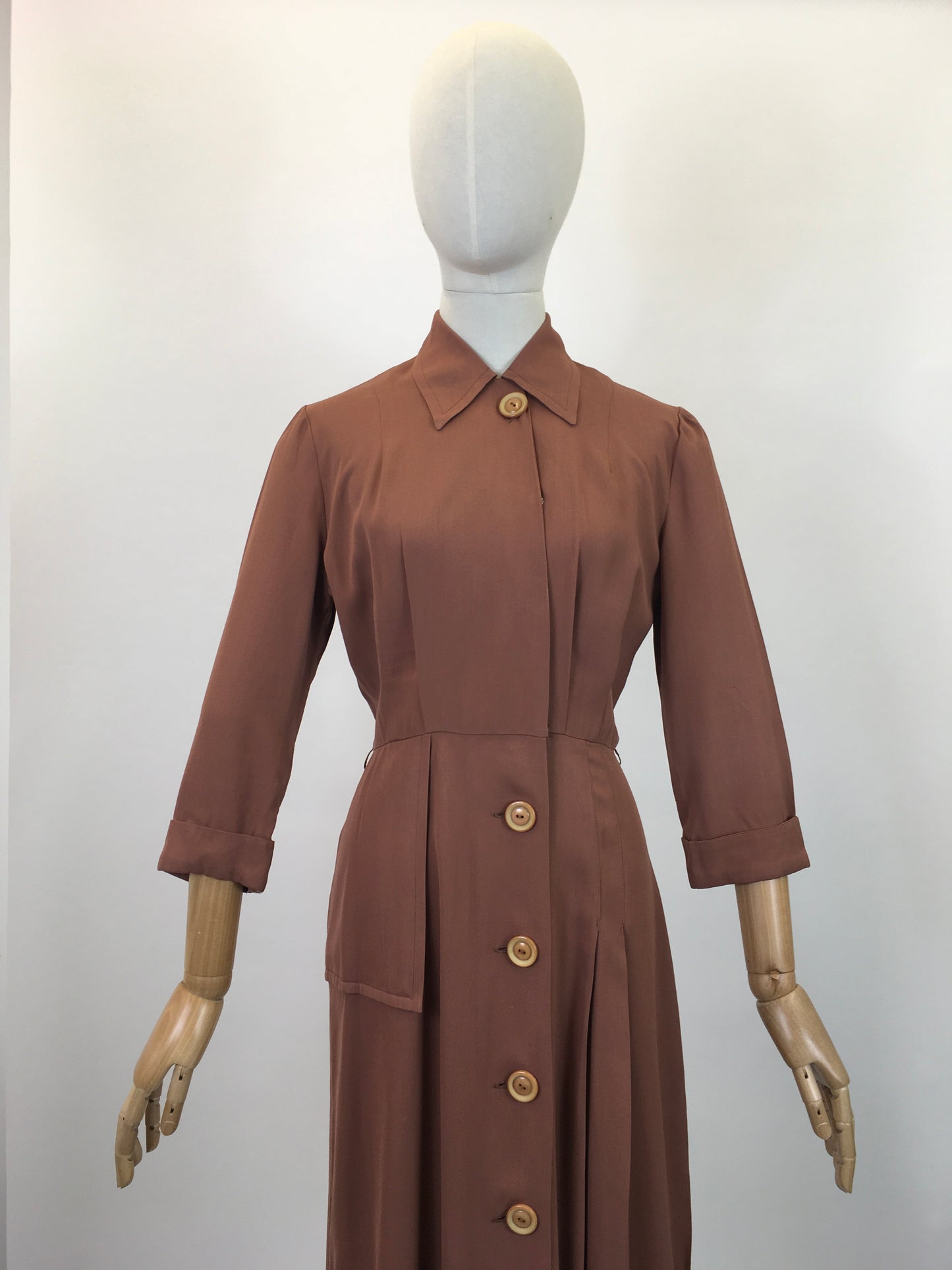 Original 1940's Darling Gaberdine Dress - In A Soft Chestnut Brown