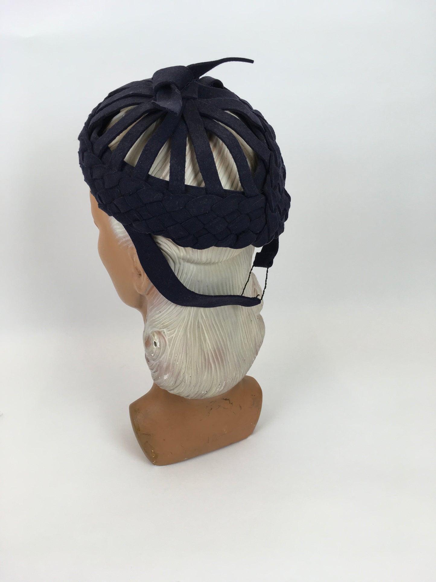 Original 1940s Navy Felt Topper Hat - Featuring Lattice and Weave Felt Work with Bow