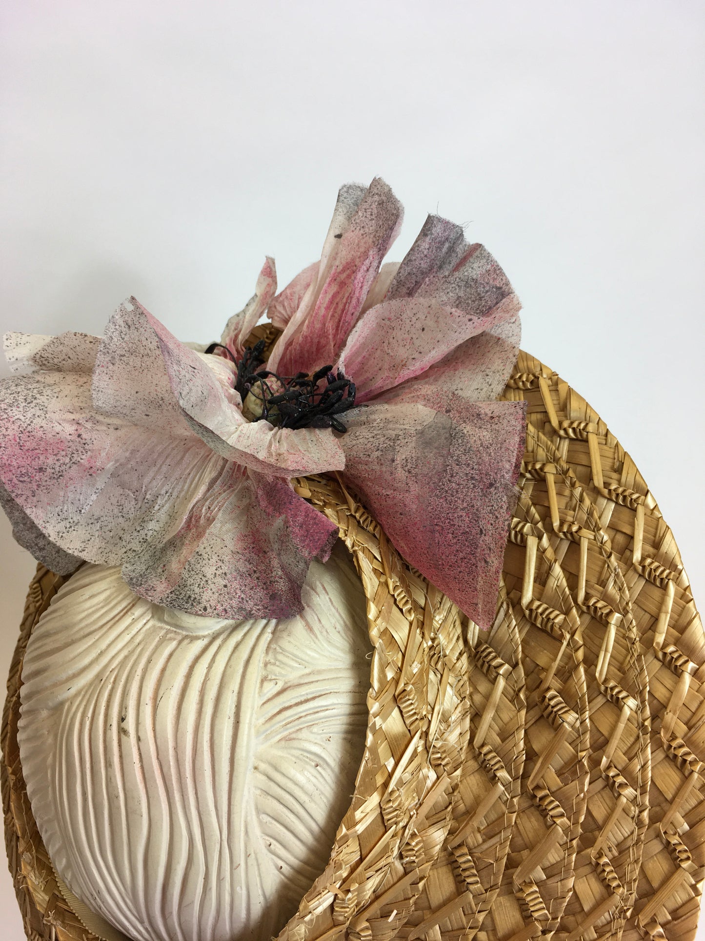 Original 1940’s Summer Open Crown Straw Hat - With Original Floral Adornment