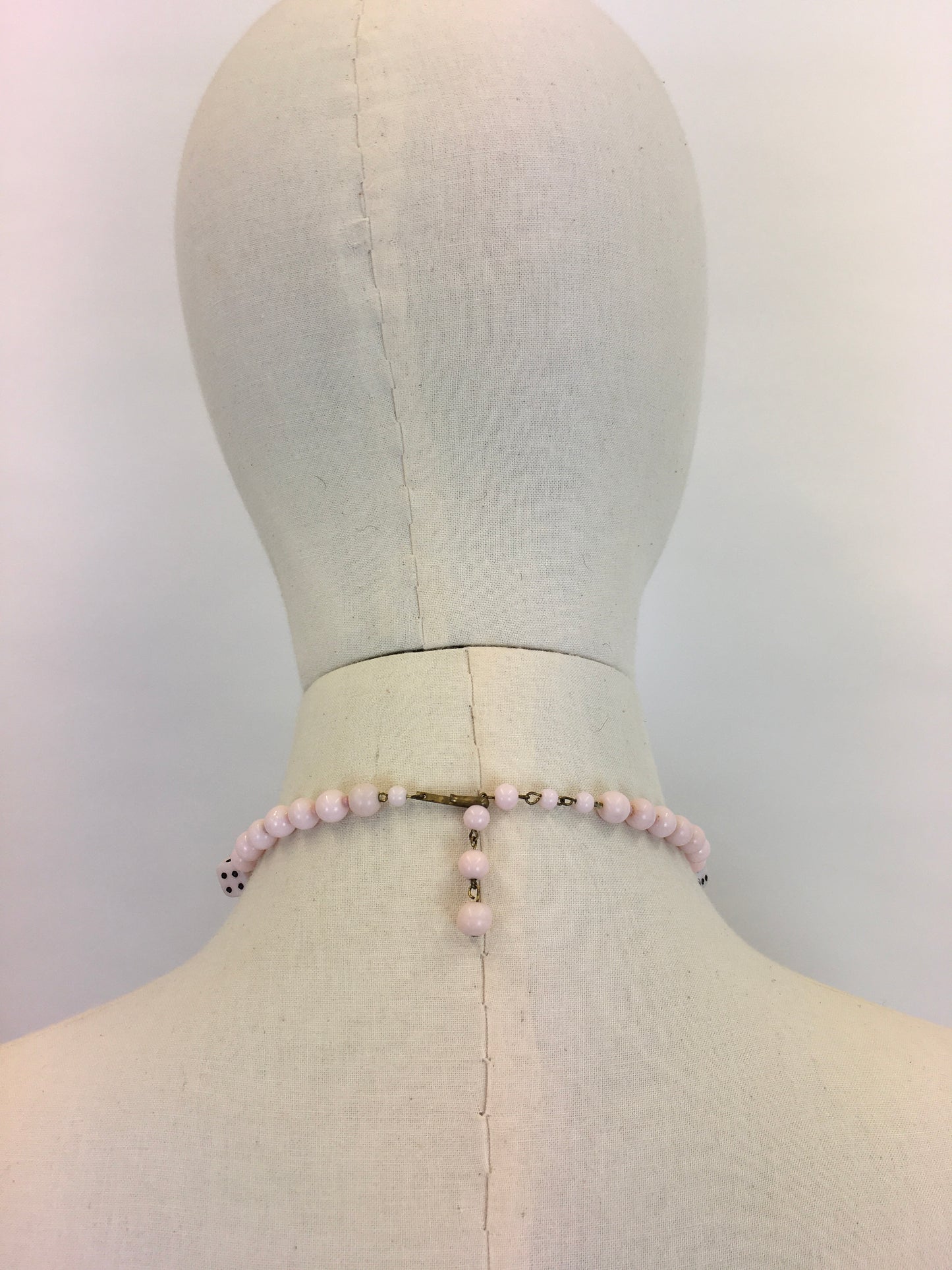 Original 1950s Pale Pink Novelty Dice Necklace - Made From Milk Bottle Glass