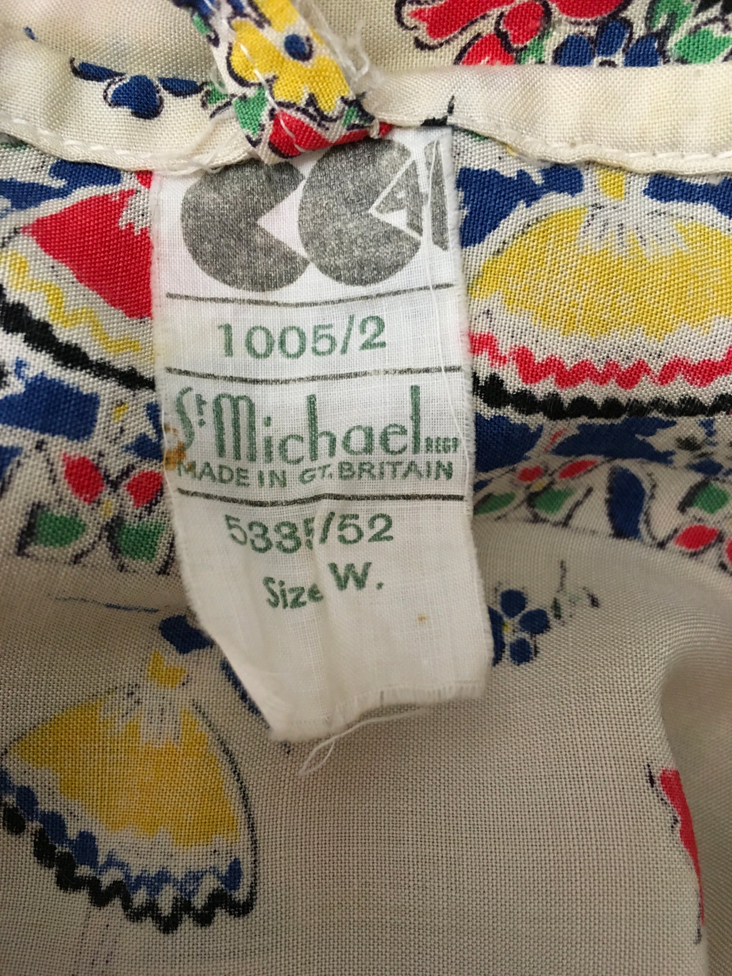 Original 1940s CC41 St. Michael Novelty Print Smock - In Fabulous Dancer Print in Bright Primary Colours