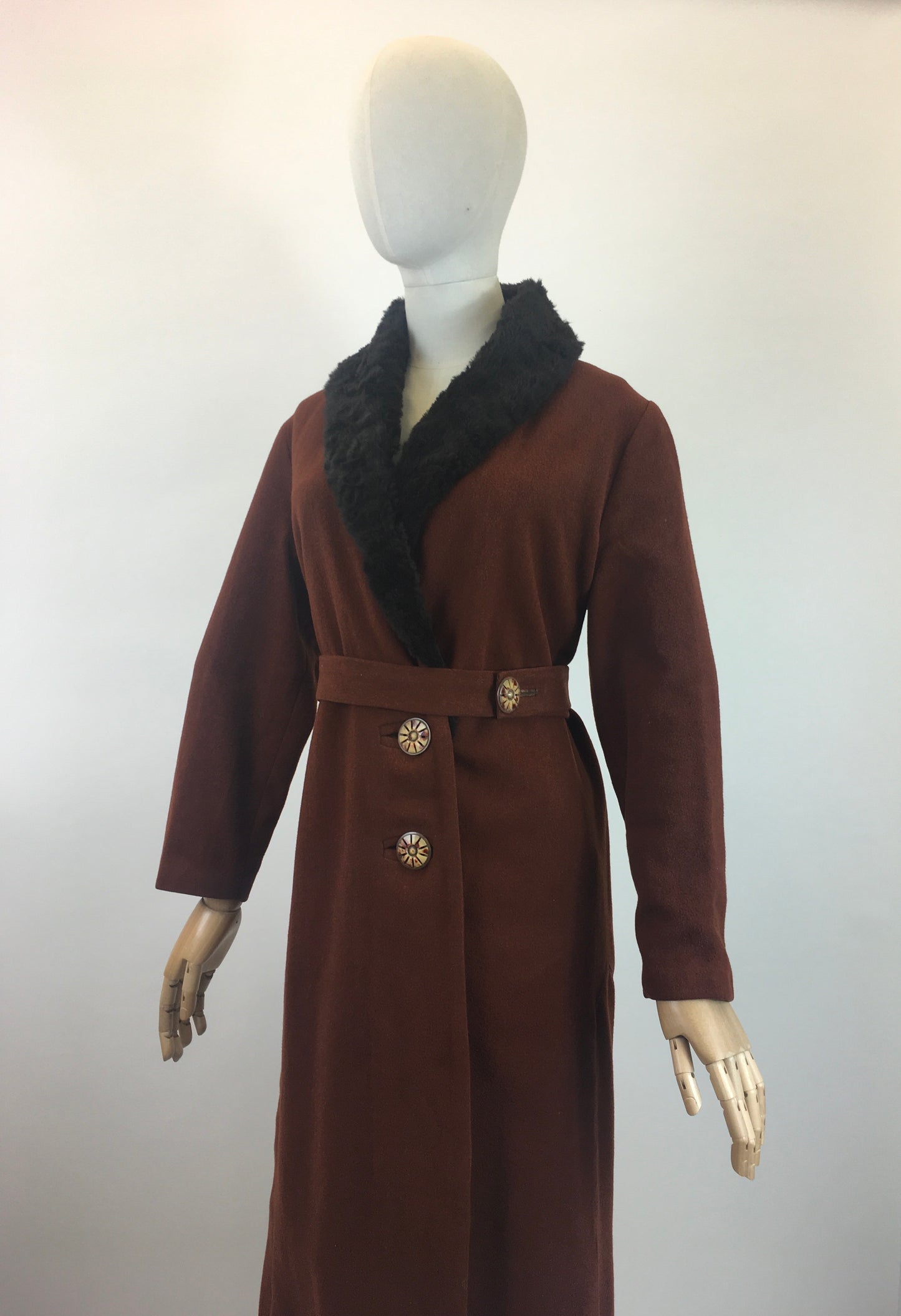 Original Sensational 1920's/ 1930's Art Deco Coat - In A Warm Cinnamon With Rabbit Fur Collar