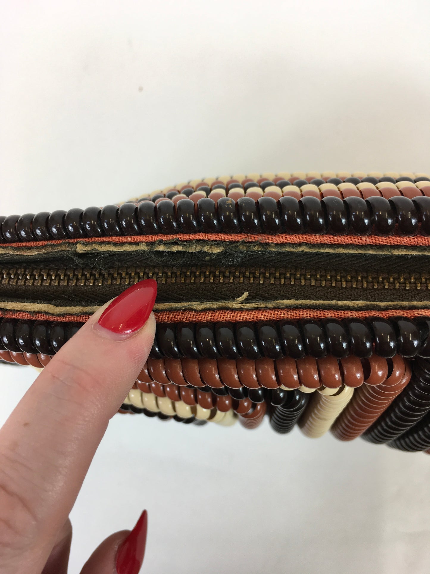 Original 1940’s SENSATIONAL TriColour Telephone Cord Clutch Handbag - In Navy, Cream & Brown