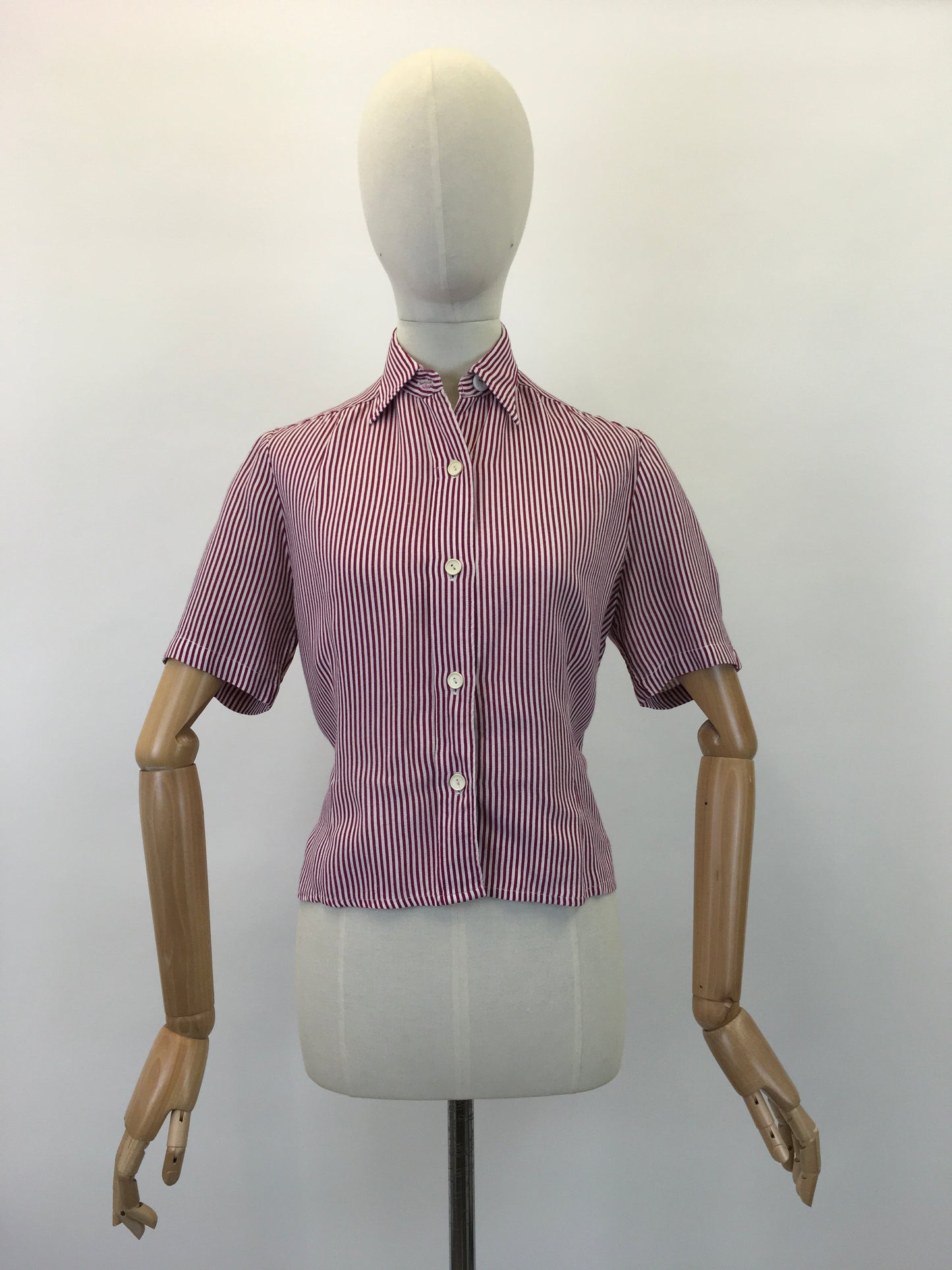Original 1940's Stunning Utility CC41 Blouse - In Maroon & White Stripe