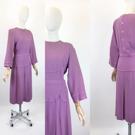 Original 1930’s Stunning Crepe Dress - In a Powdered Lilac