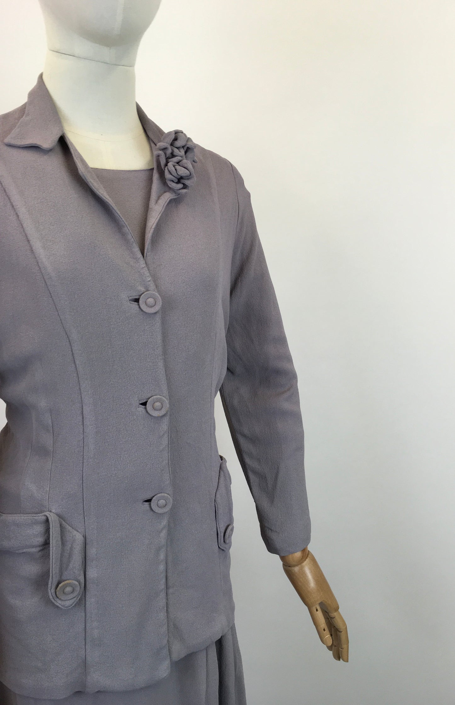 Original 1940's Stunning VOLUP Going Away Dress and Jacket Set - In A Pale Mauve