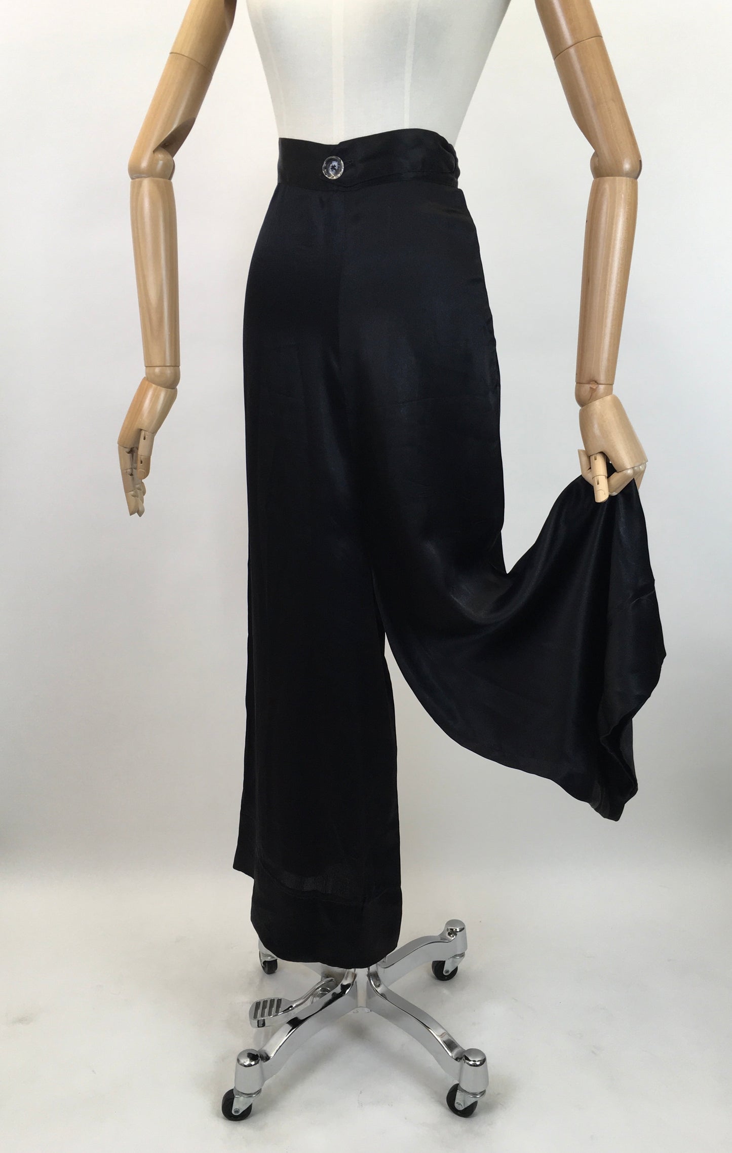Original Sensational 1930's Palazzo Pants - In An Inky Black Rayon Silk