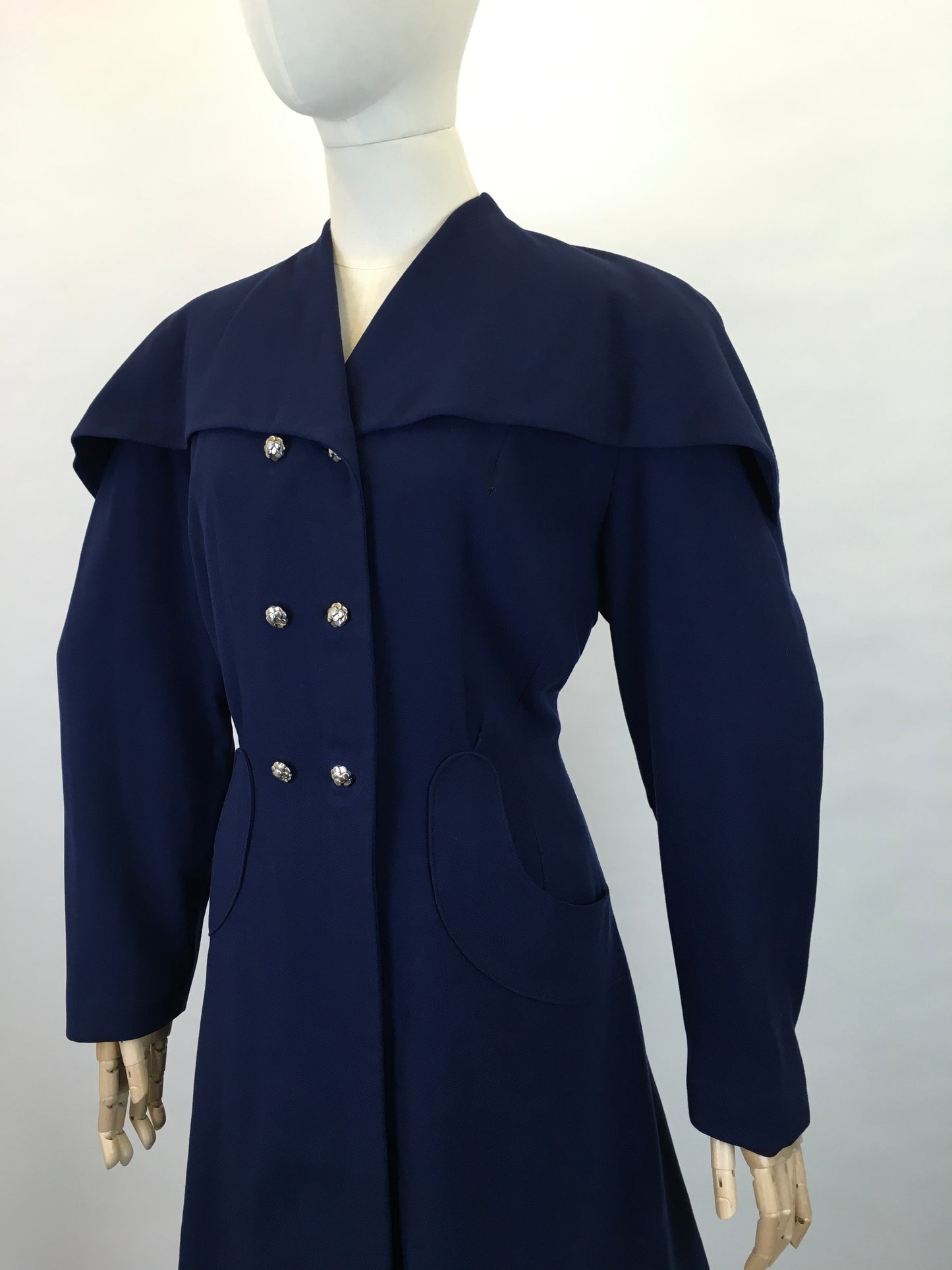 Original 1940s STUNNING Navy 2 pc Suit - With PHENOMENAL Long Line Silhouette and Cape Style Overlay