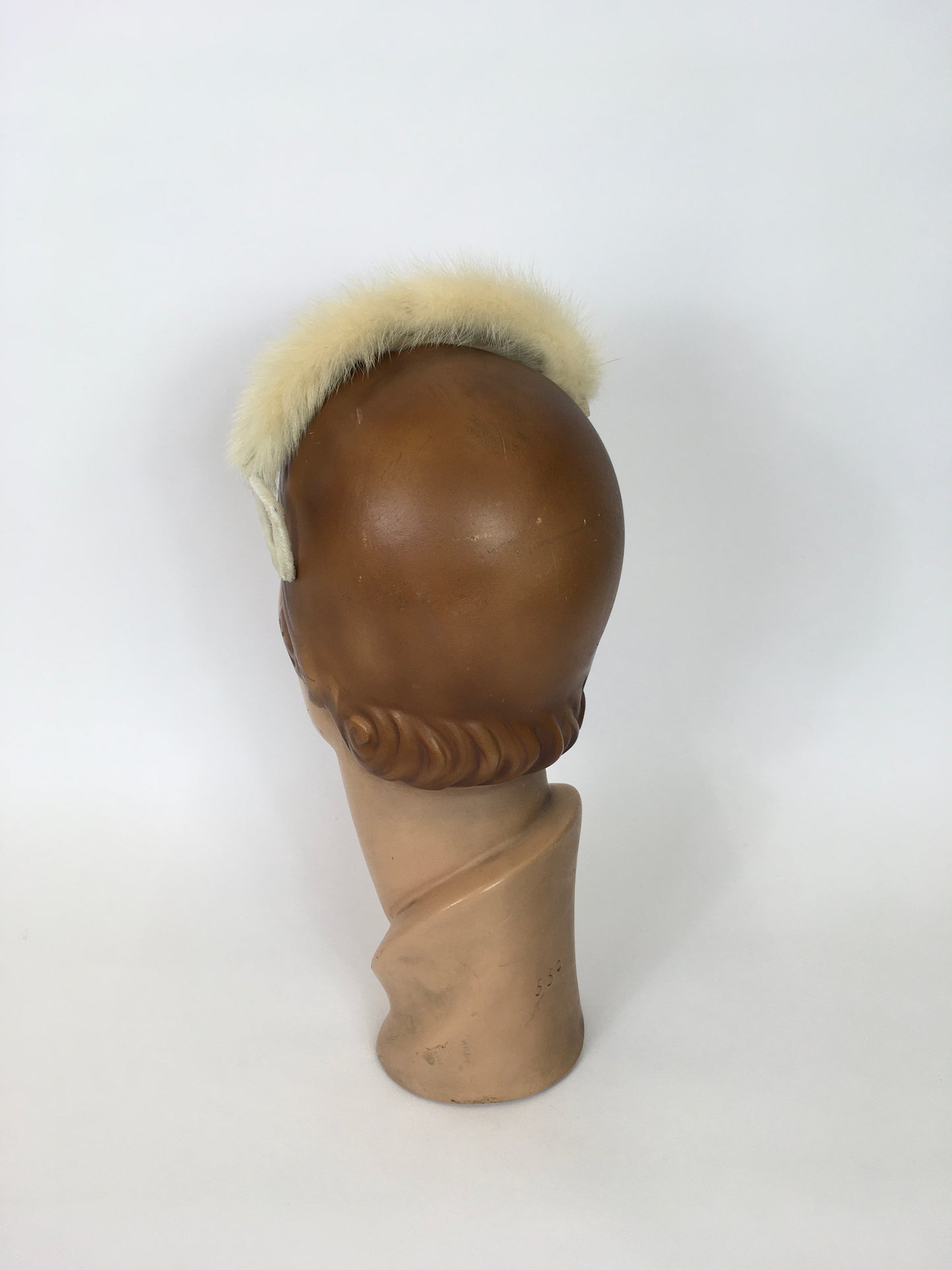 Original 1950’s Stunning Blonde Mink Headpiece - Covered In Cream Velvet